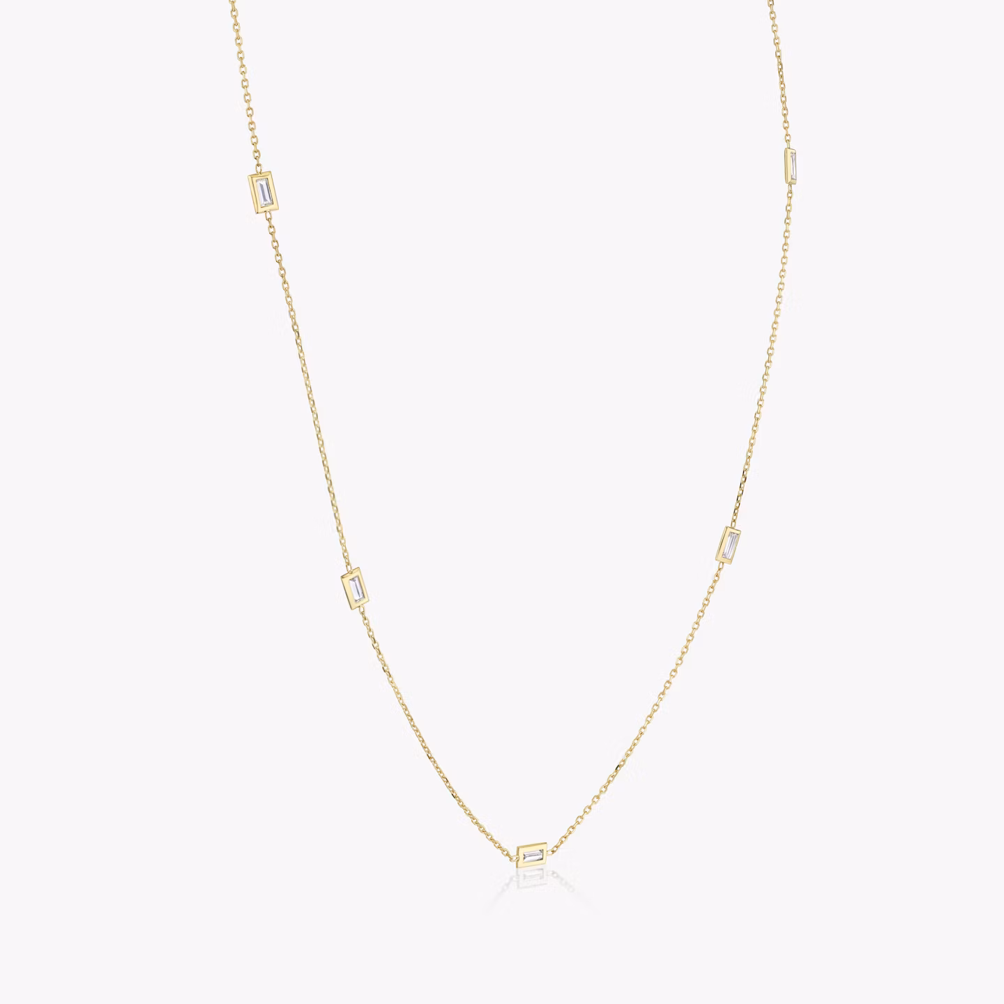 Knife-Edge Bezel Station Necklace | Baguette | 14k | Yellow Gold | chainLength: 16-18