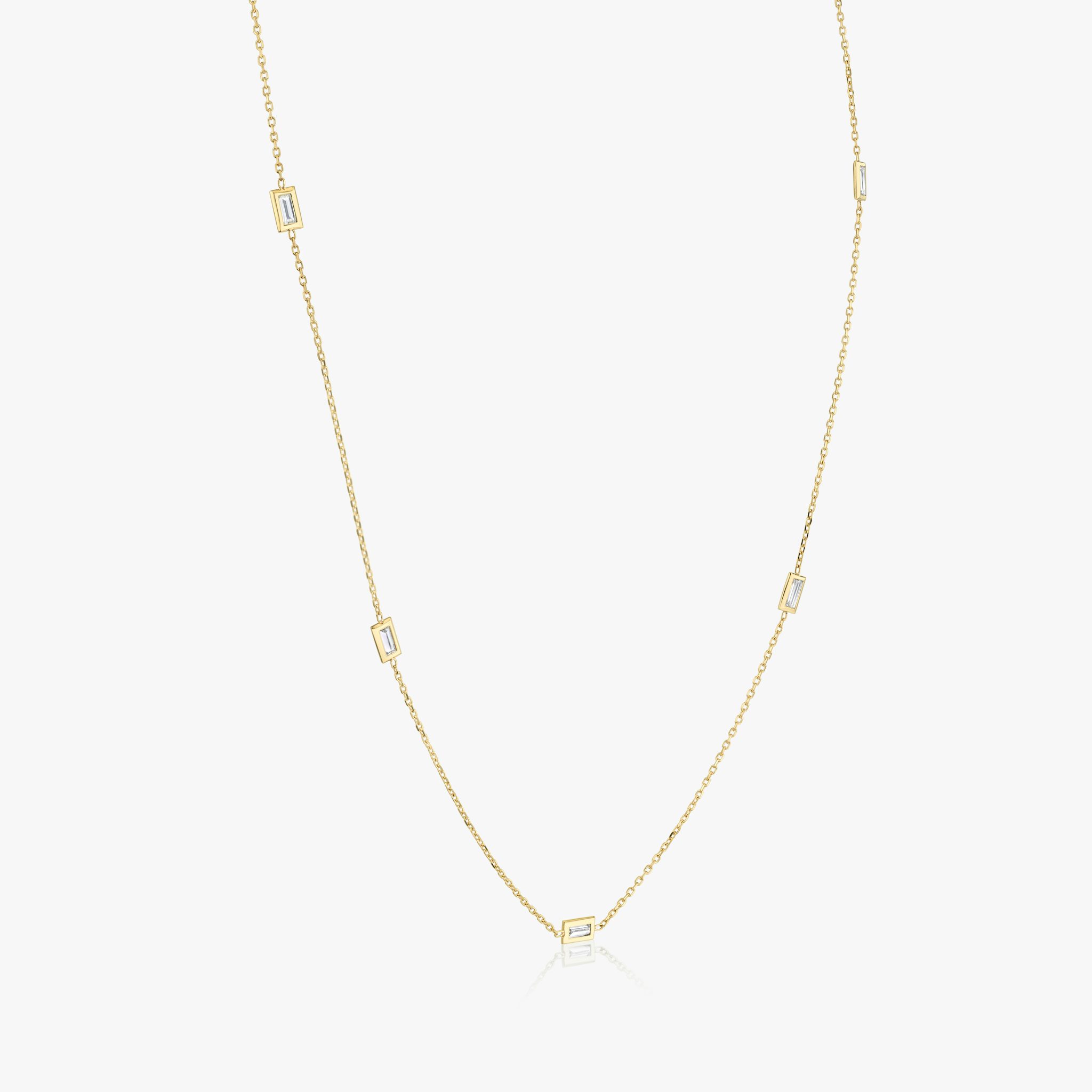 Knife-Edge Bezel Station Necklace | Baguette | 14k | Yellow Gold | chainLength: 18-20