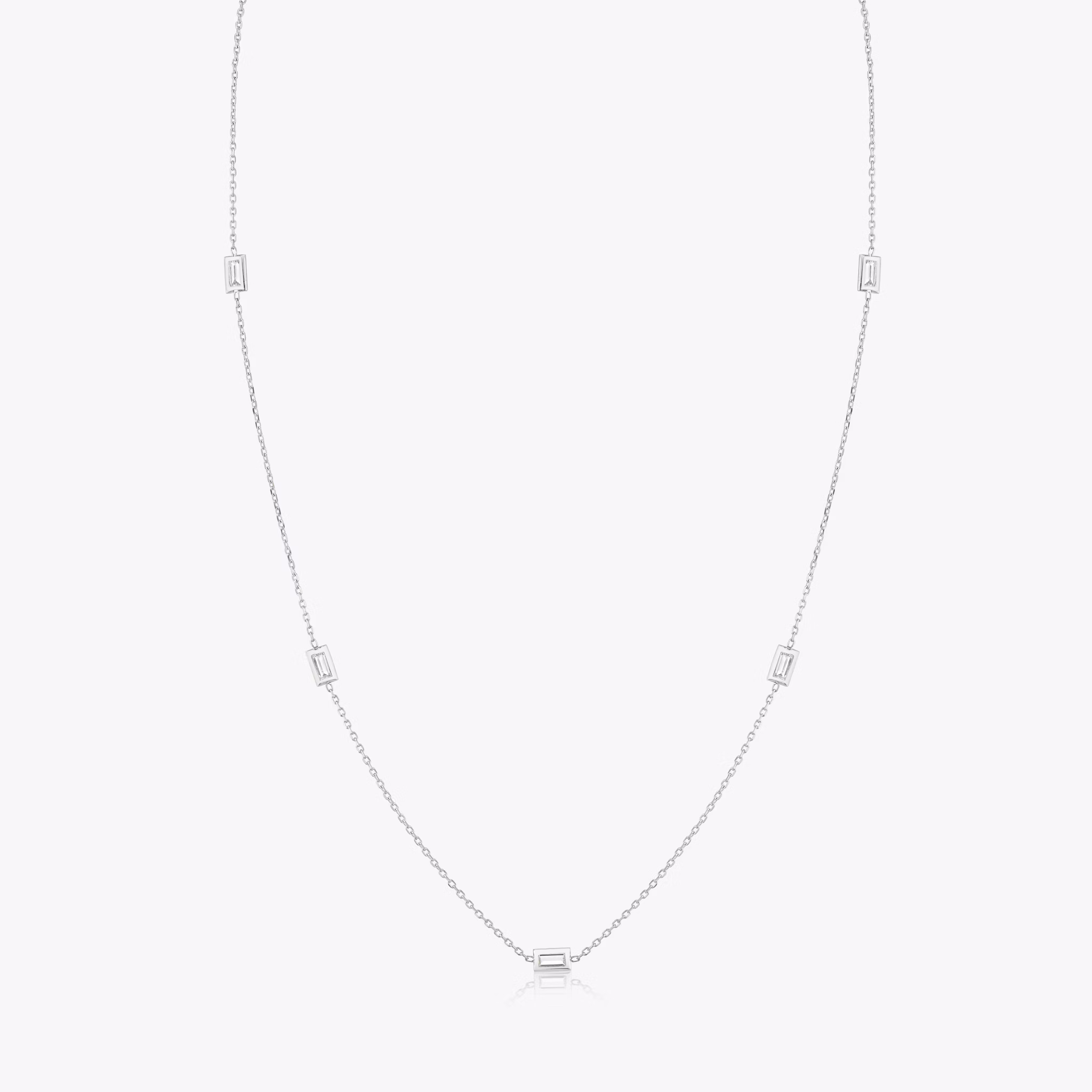 Knife-Edge Bezel Station Necklace | Baguette | 14k | White Gold | chainLength: 16-18