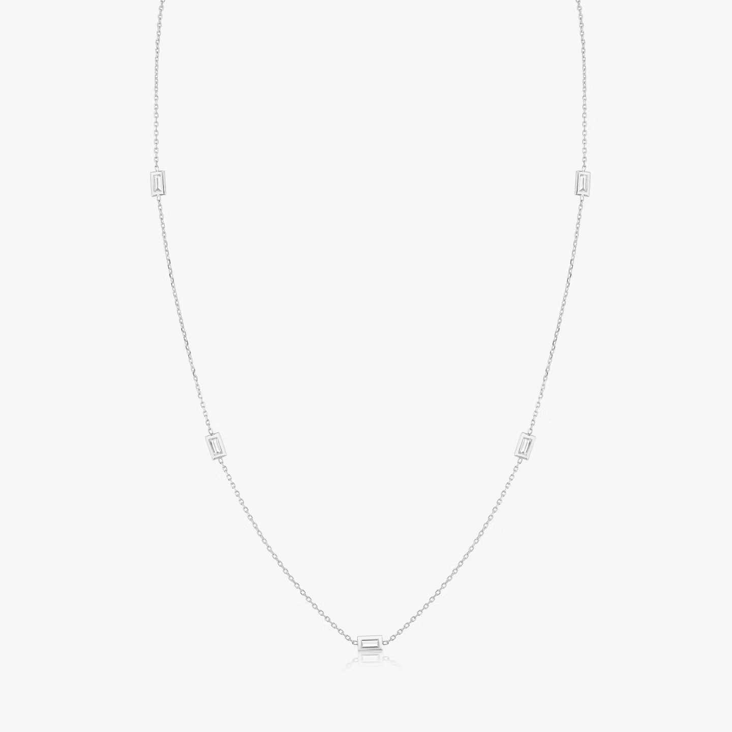 Knife-Edge Bezel Station Necklace | Baguette | 14k | White Gold | chainLength: 18-20