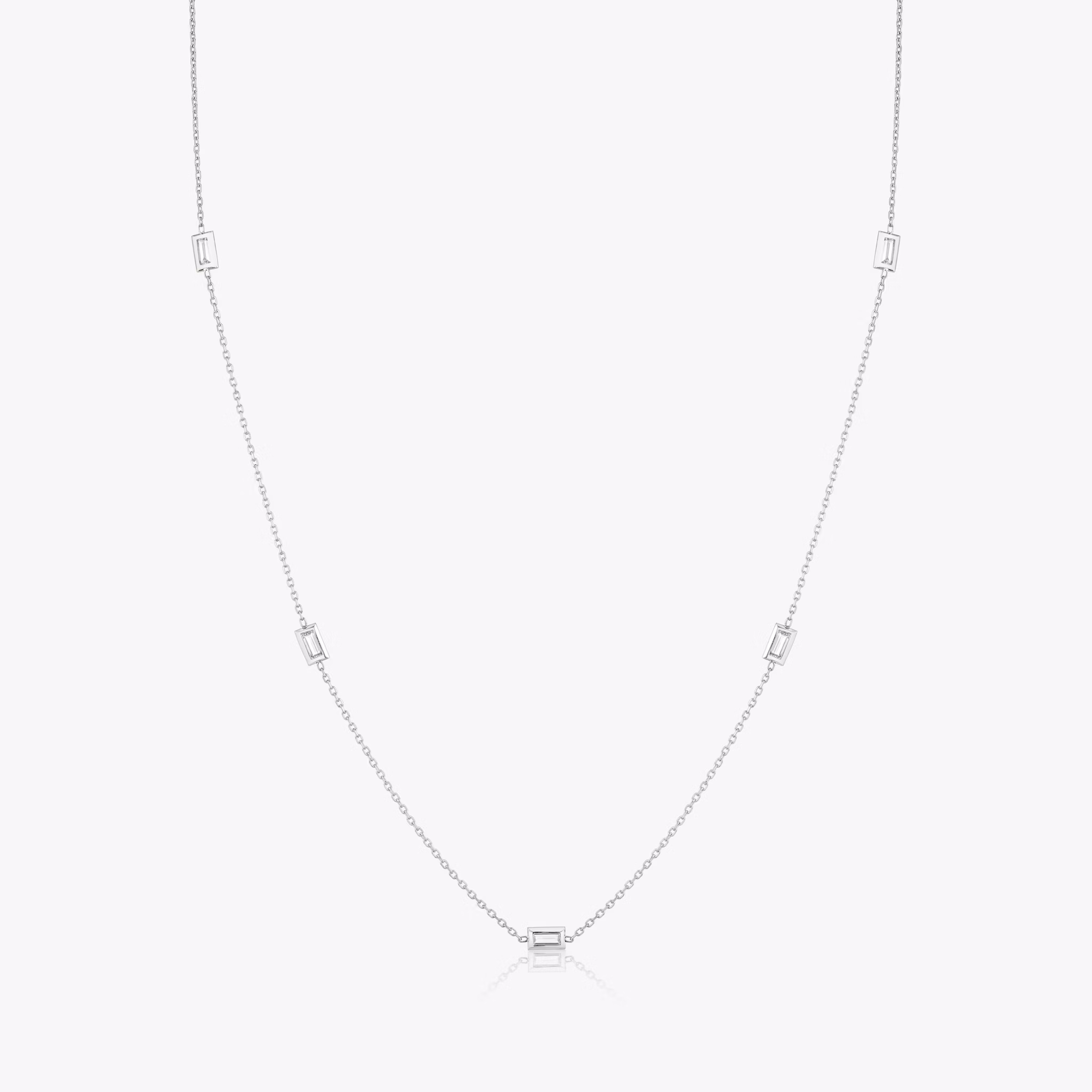 Knife-Edge Bezel Station Necklace | Baguette | 14k | White Gold | chainLength: 16-18