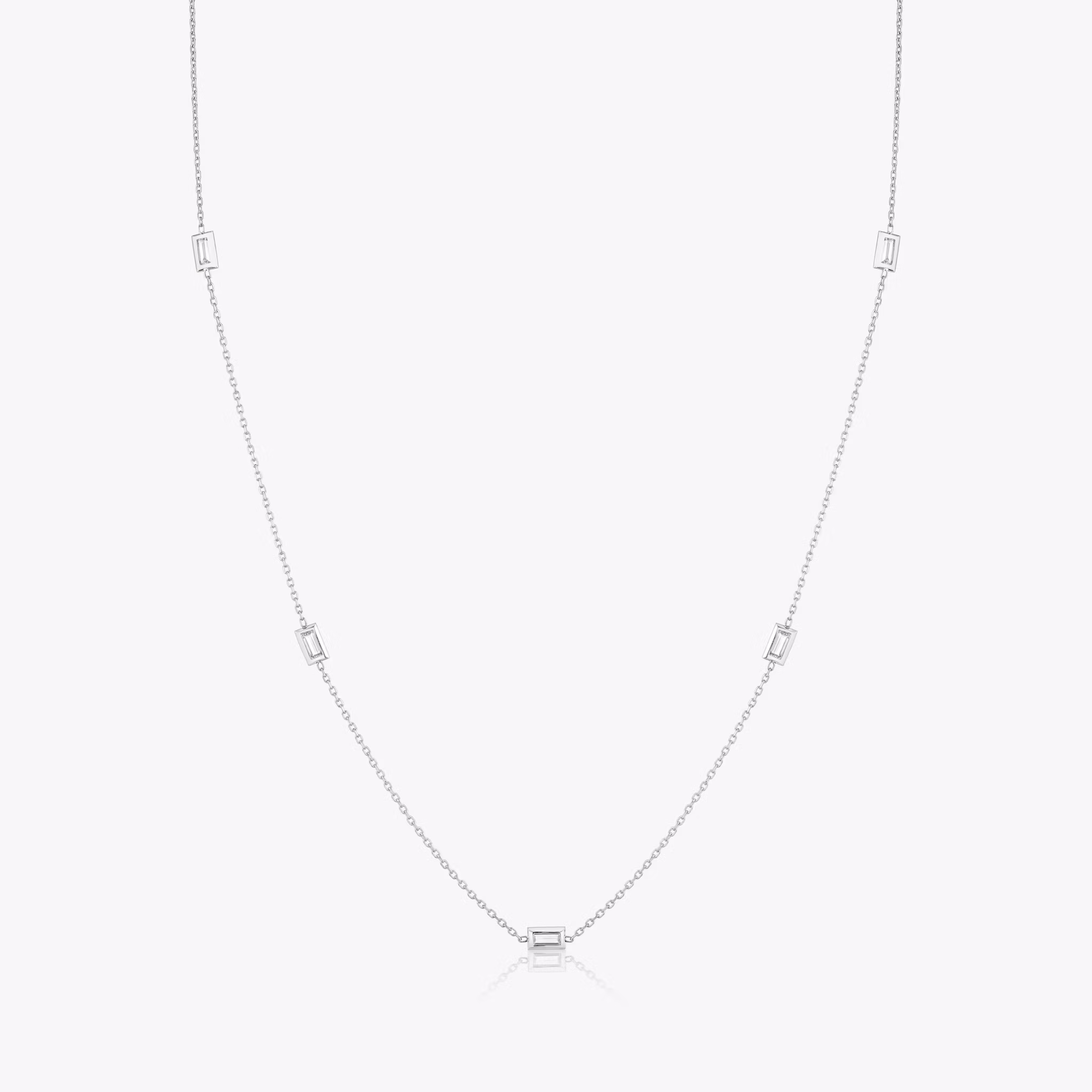 Knife-Edge Bezel Station Necklace Baguette | White Gold