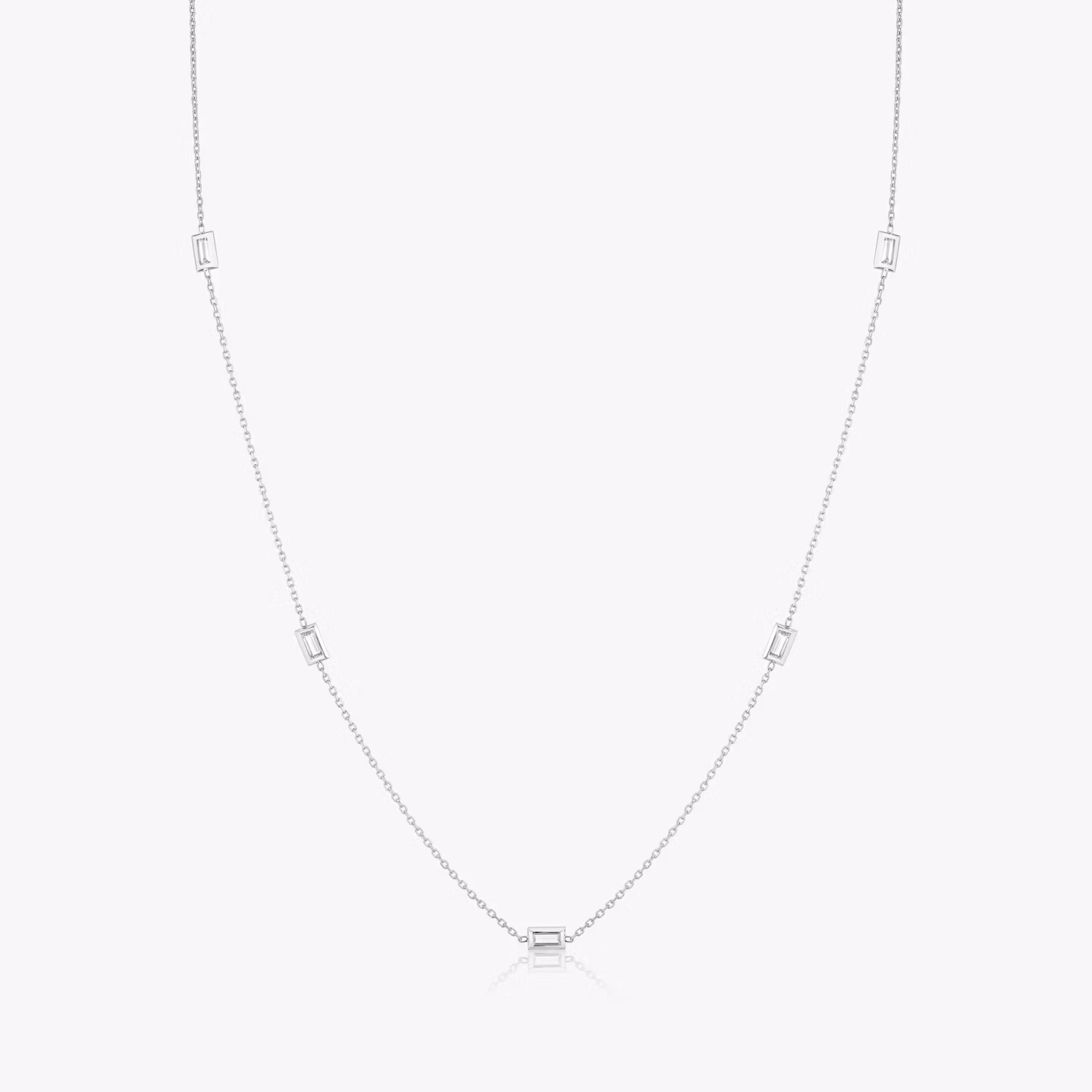 Knife-Edge Bezel Station Necklace | Baguette | 14k | White Gold | chainLength: 18-20