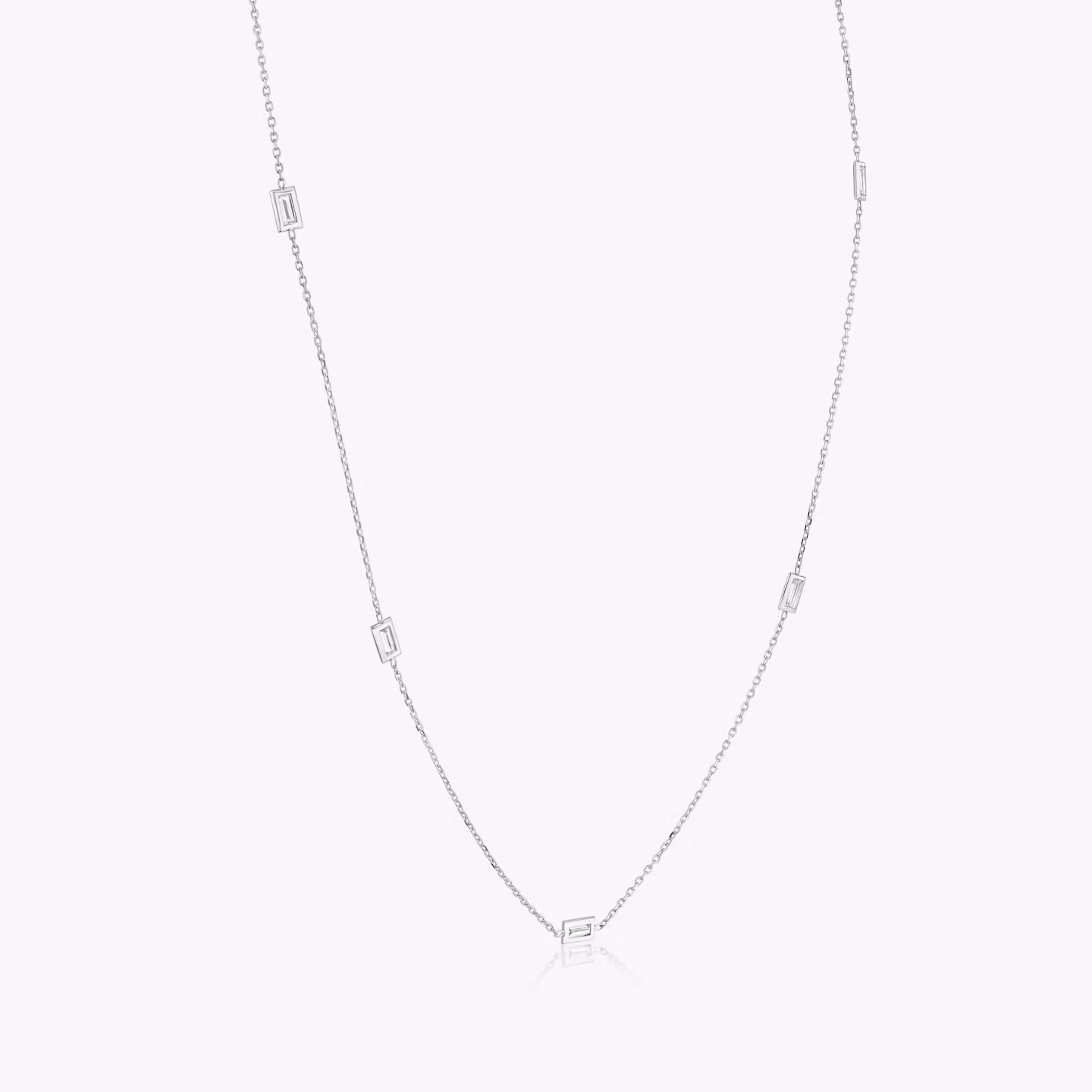 Knife-Edge Bezel Station Necklace | Baguette | 14k | White Gold | chainLength: 18-20
