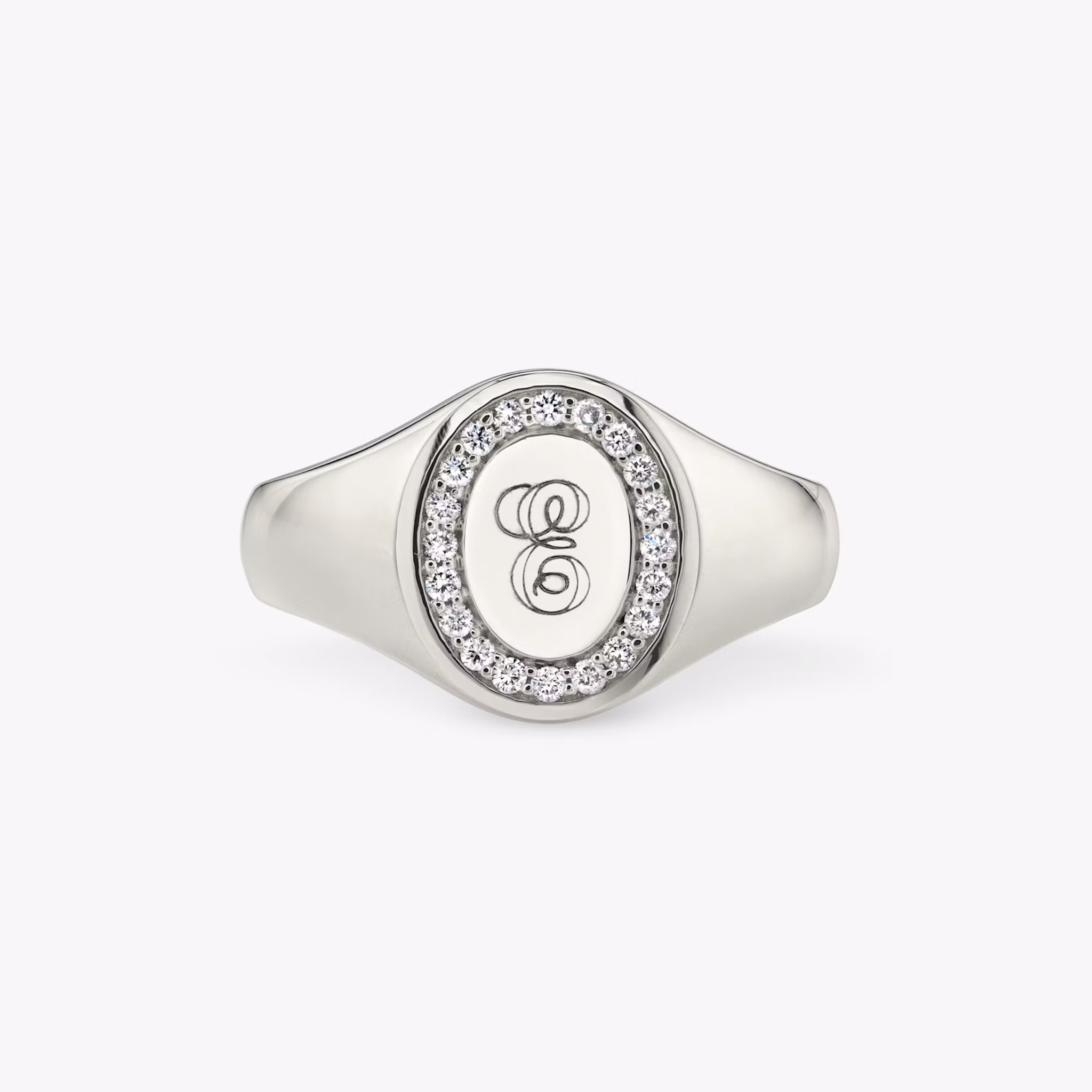 VRAI Pavé Signet Ring Round Brilliant | White Gold