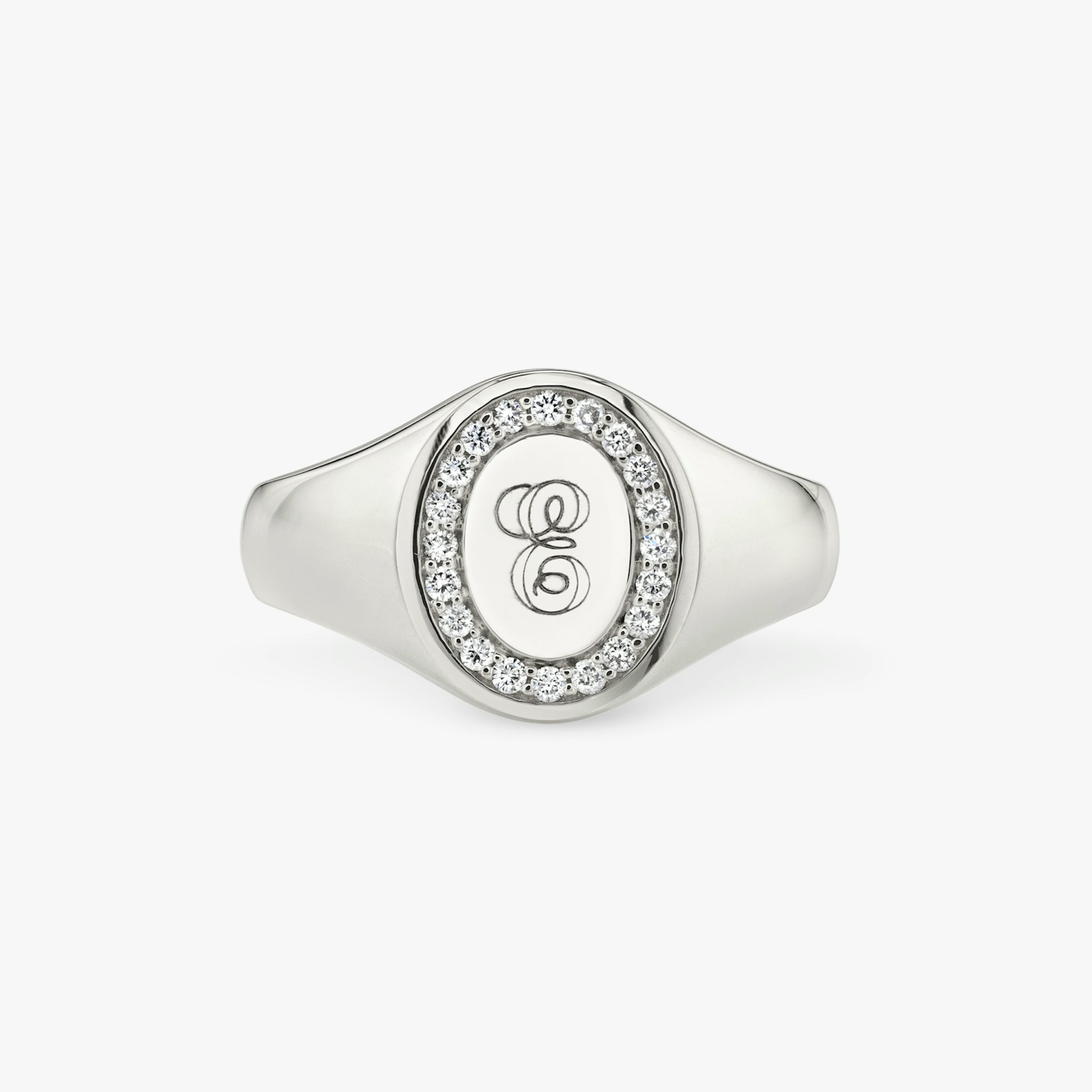VRAI Pavé Signet Ring | Round Brilliant | 14k | White Gold