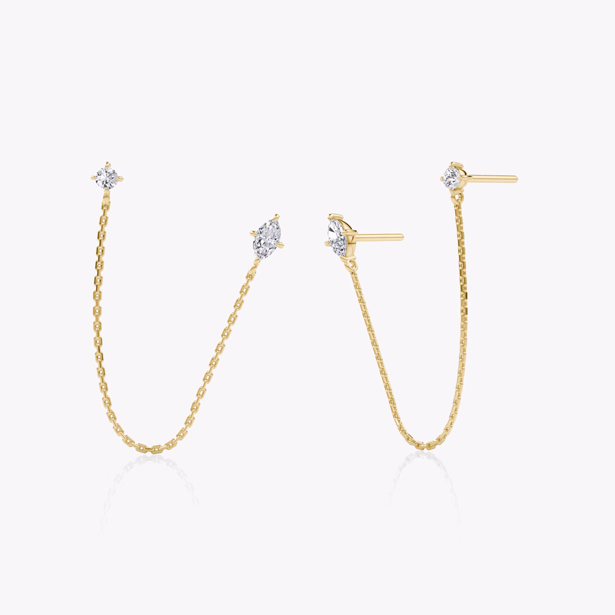Shooting Star Draped Earring | Marquise and Round Brilliant | 14k | Yellow Gold