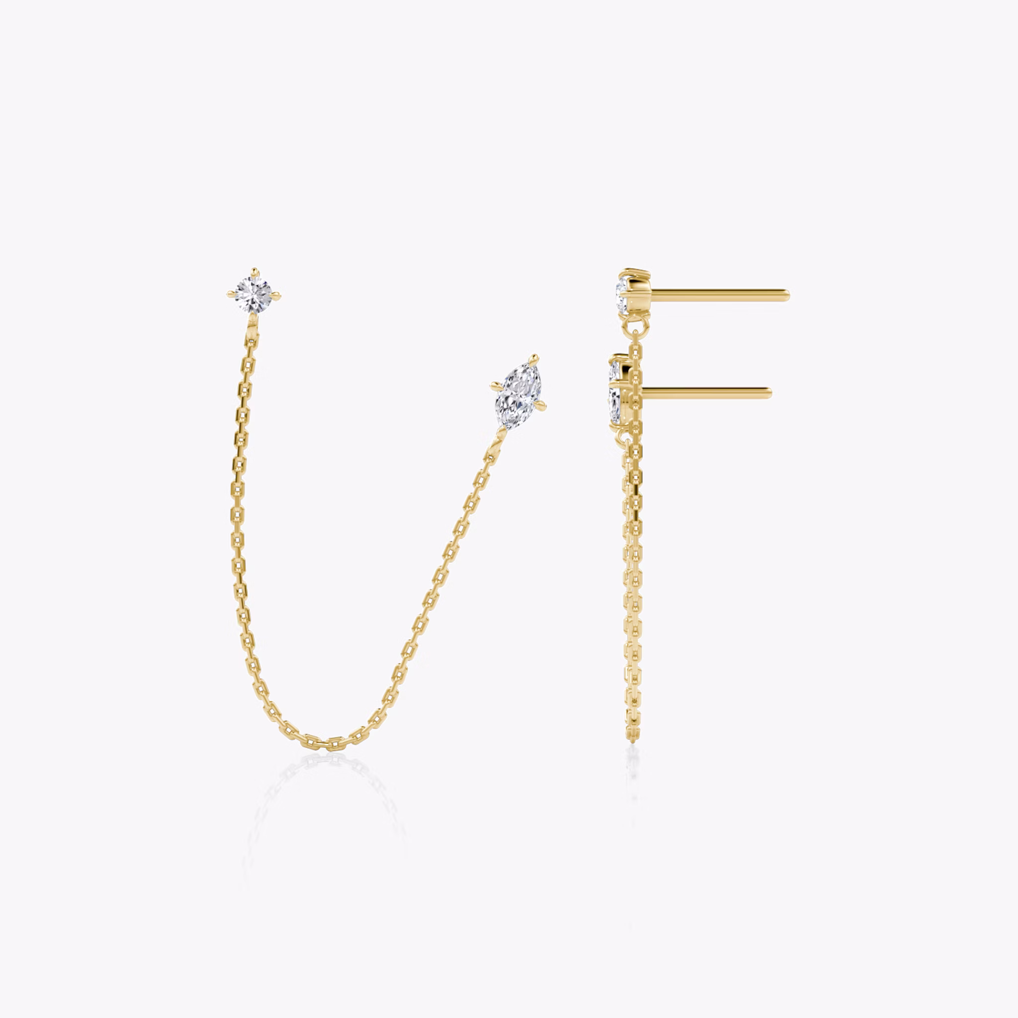 Shooting Star Draped Earring | Marquise and Round Brilliant | 14k | Yellow Gold