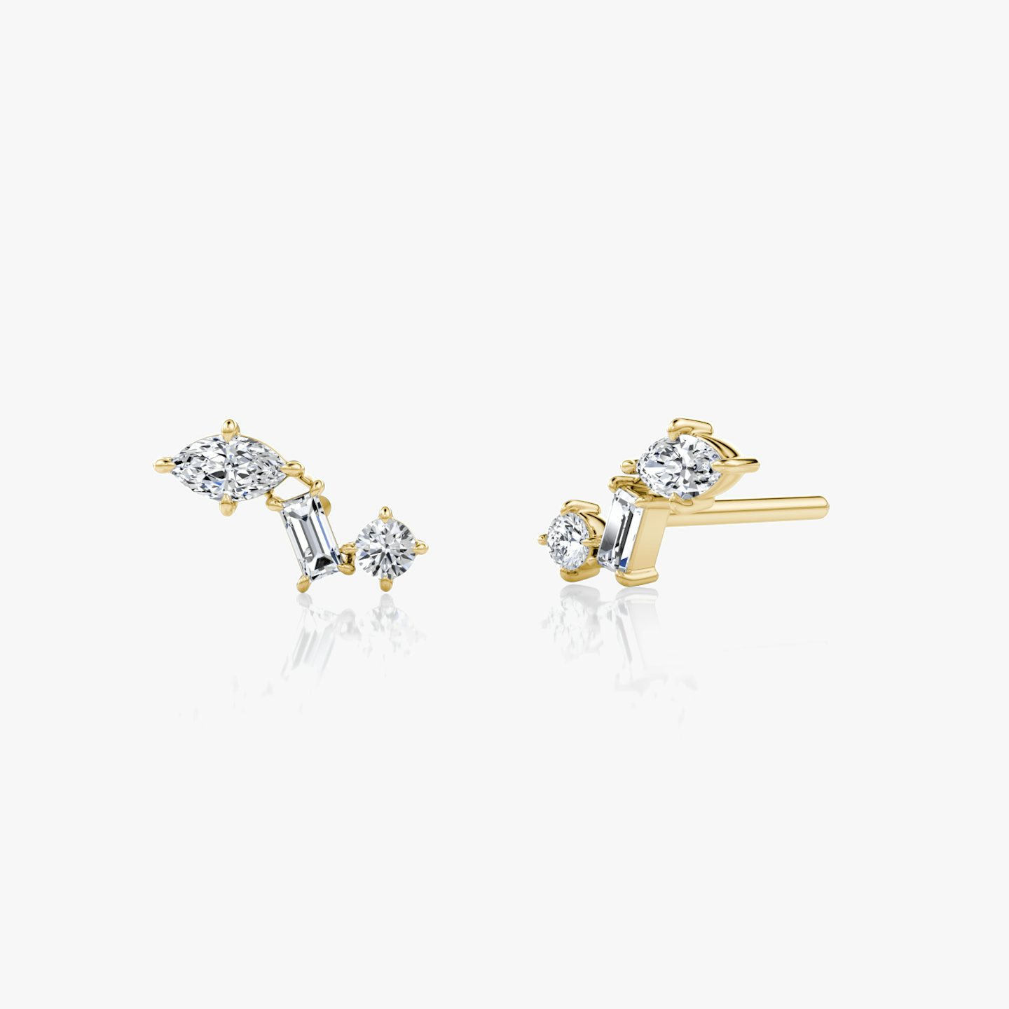Orion stud earring in yellow gold featuring star-inspired design with clustered diamonds for a celestial jewelry look.