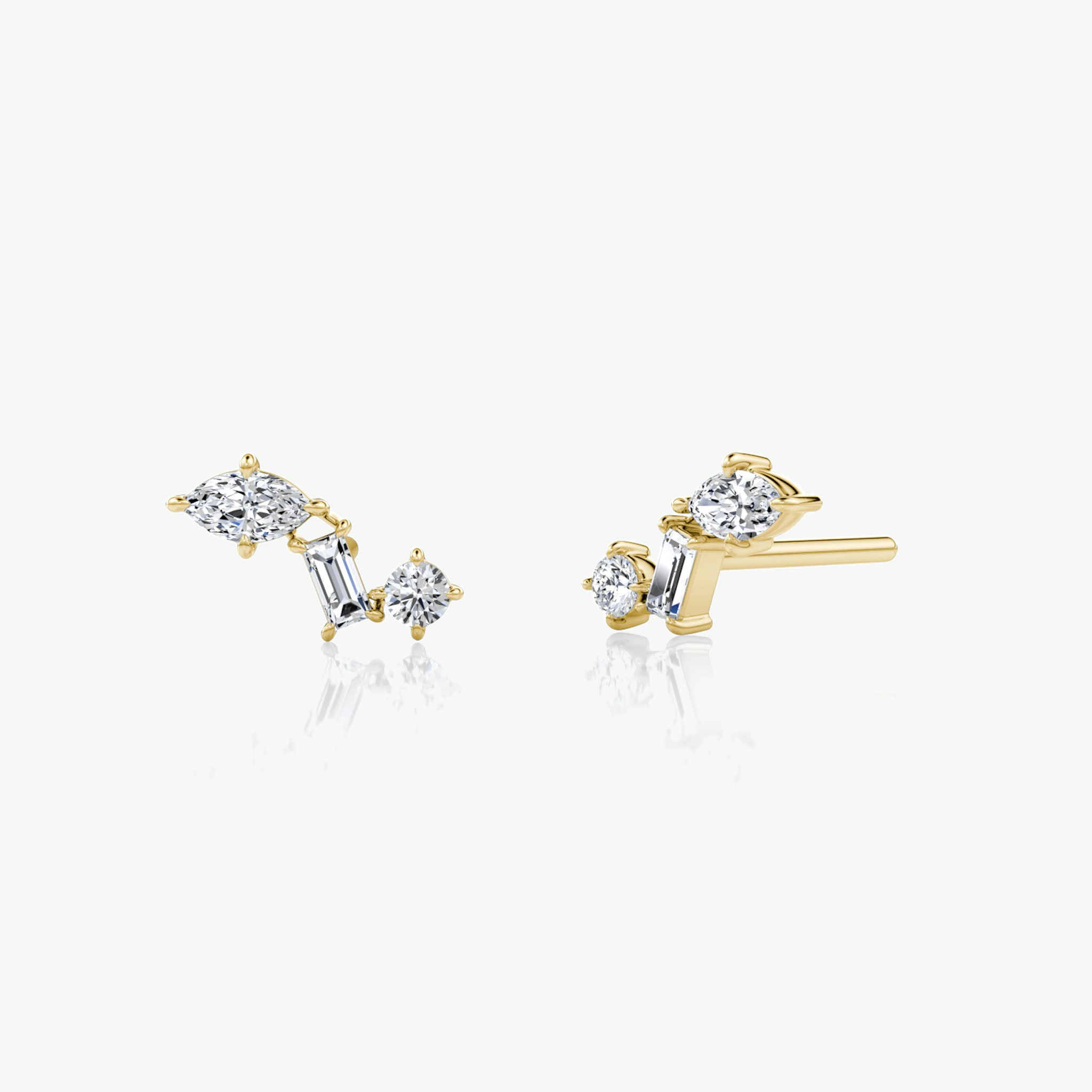 Orion stud earring in yellow gold featuring star-inspired design with clustered diamonds for a celestial jewelry look.