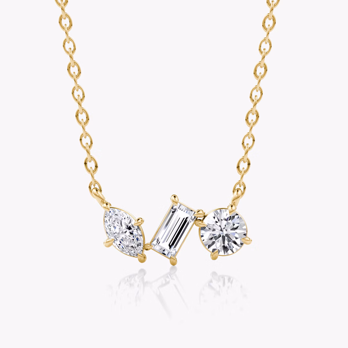 Orion Necklace | Round Brilliant, Baguette and Marquise | 14k | Yellow Gold | diamondSize: petite | chainLength: 16-18