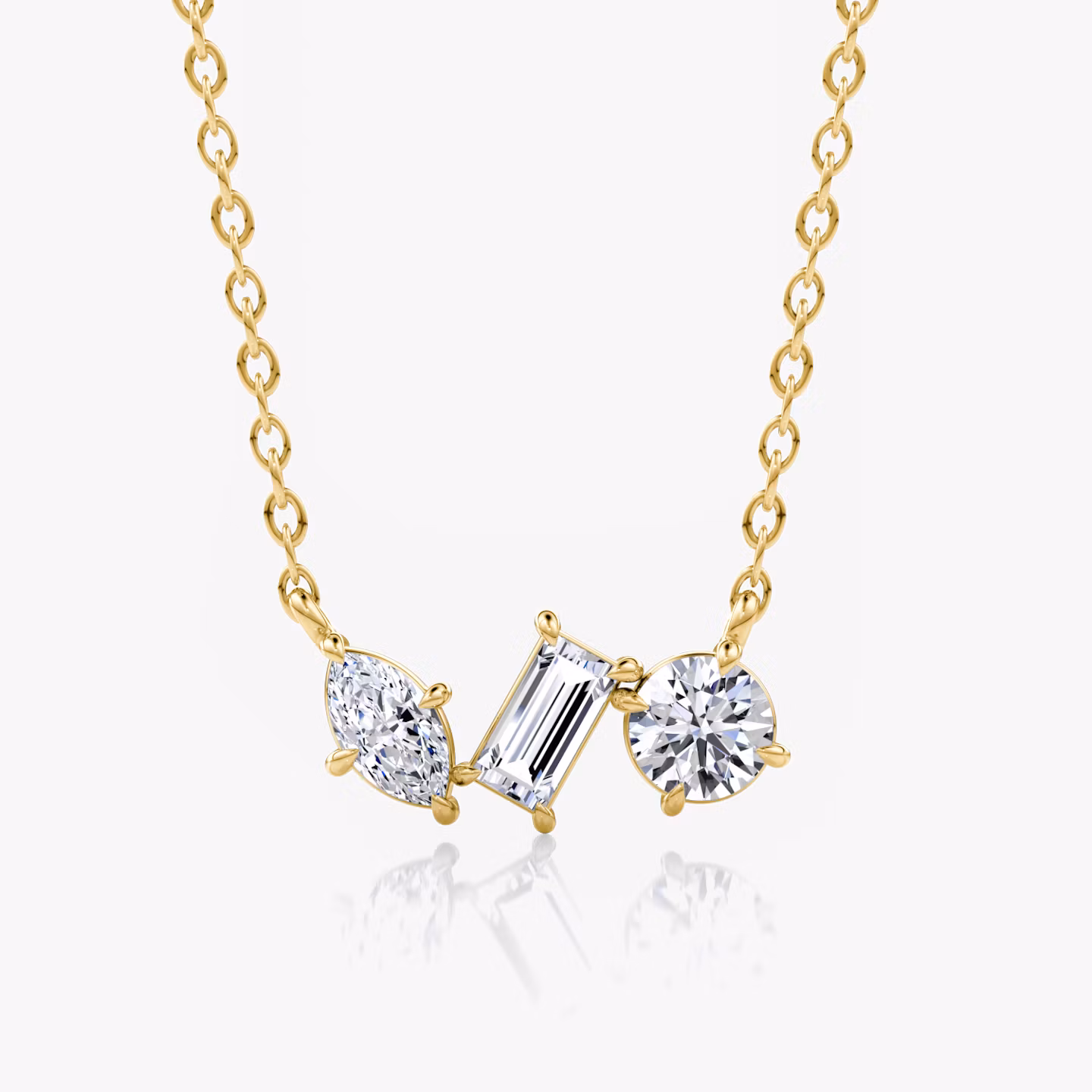 Orion Necklace Round Brilliant, Baguette and Marquise | Yellow Gold