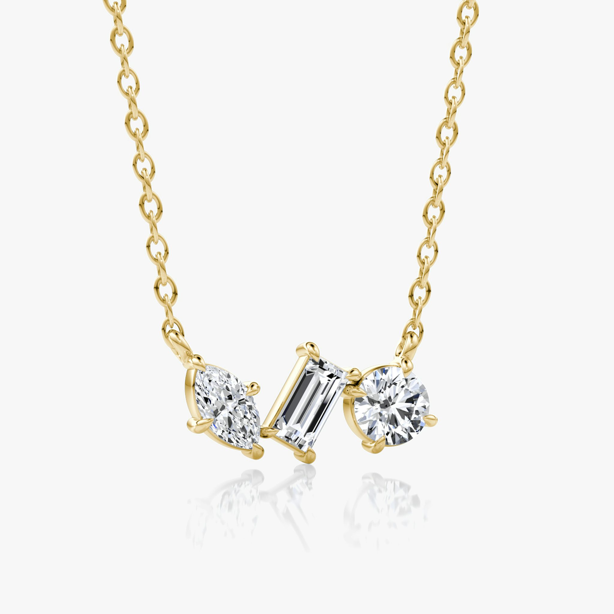 Orion Necklace | Round Brilliant, Baguette and Marquise | 14k | Yellow Gold | diamondSize: petite | chainLength: 16-18