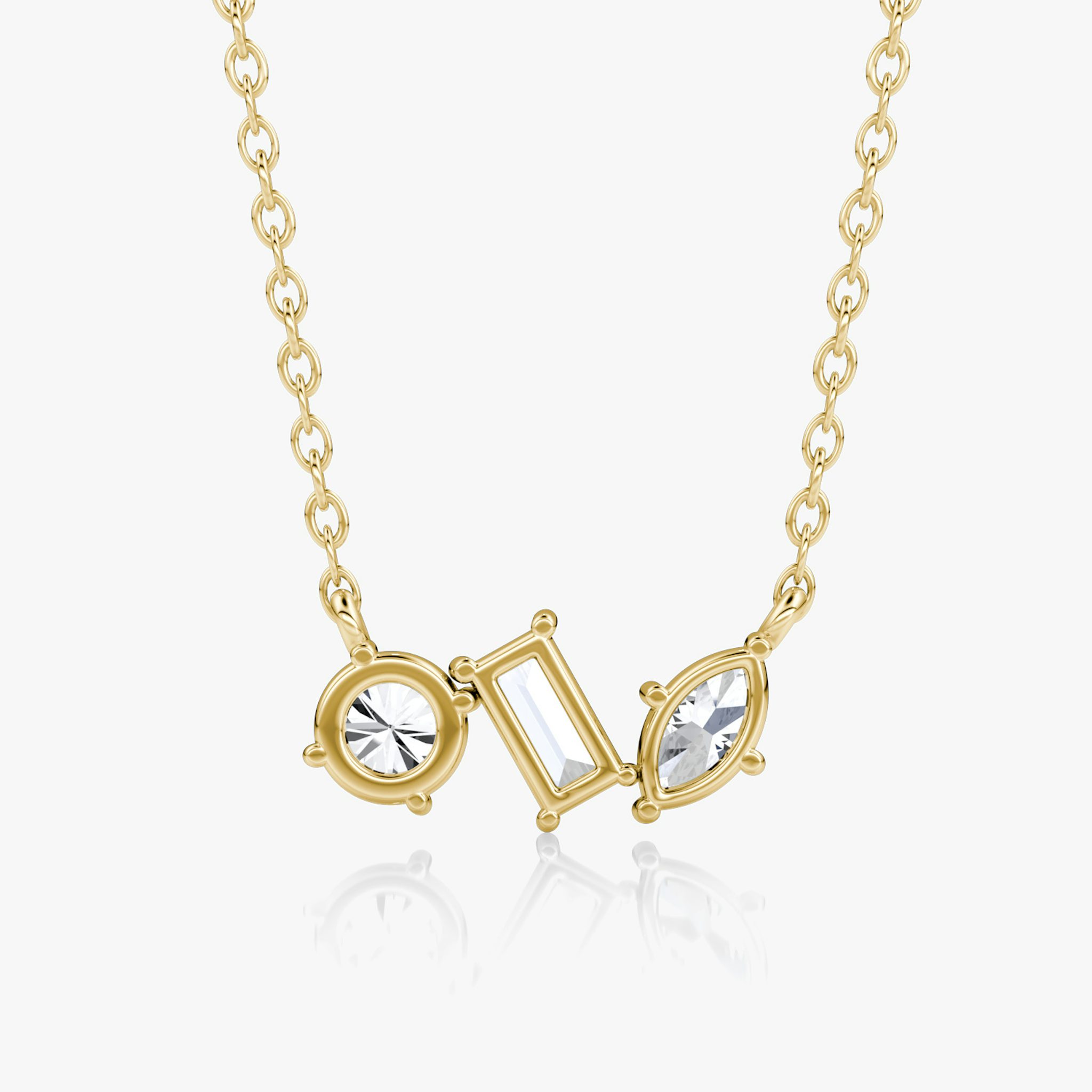 Orion Necklace | Round Brilliant, Baguette and Marquise | 14k | Yellow Gold | diamondSize: petite | chainLength: 16-18