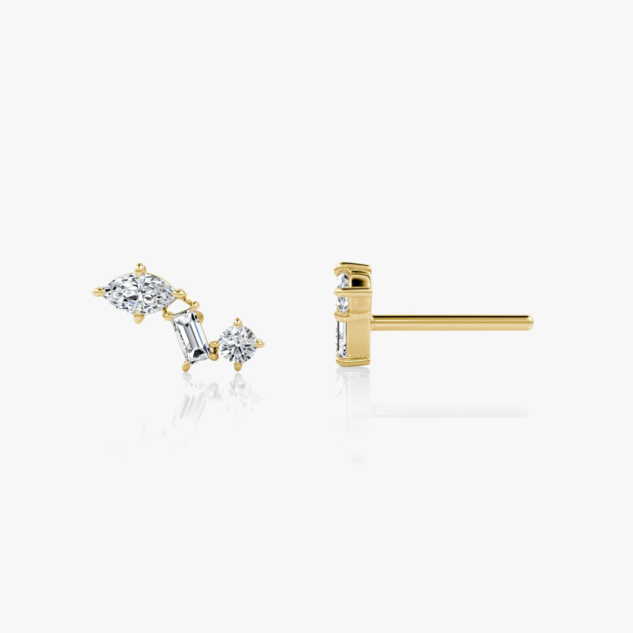 Orion Stud | Round Brilliant, Baguette and Marquise | 14k | Yellow Gold | side: left