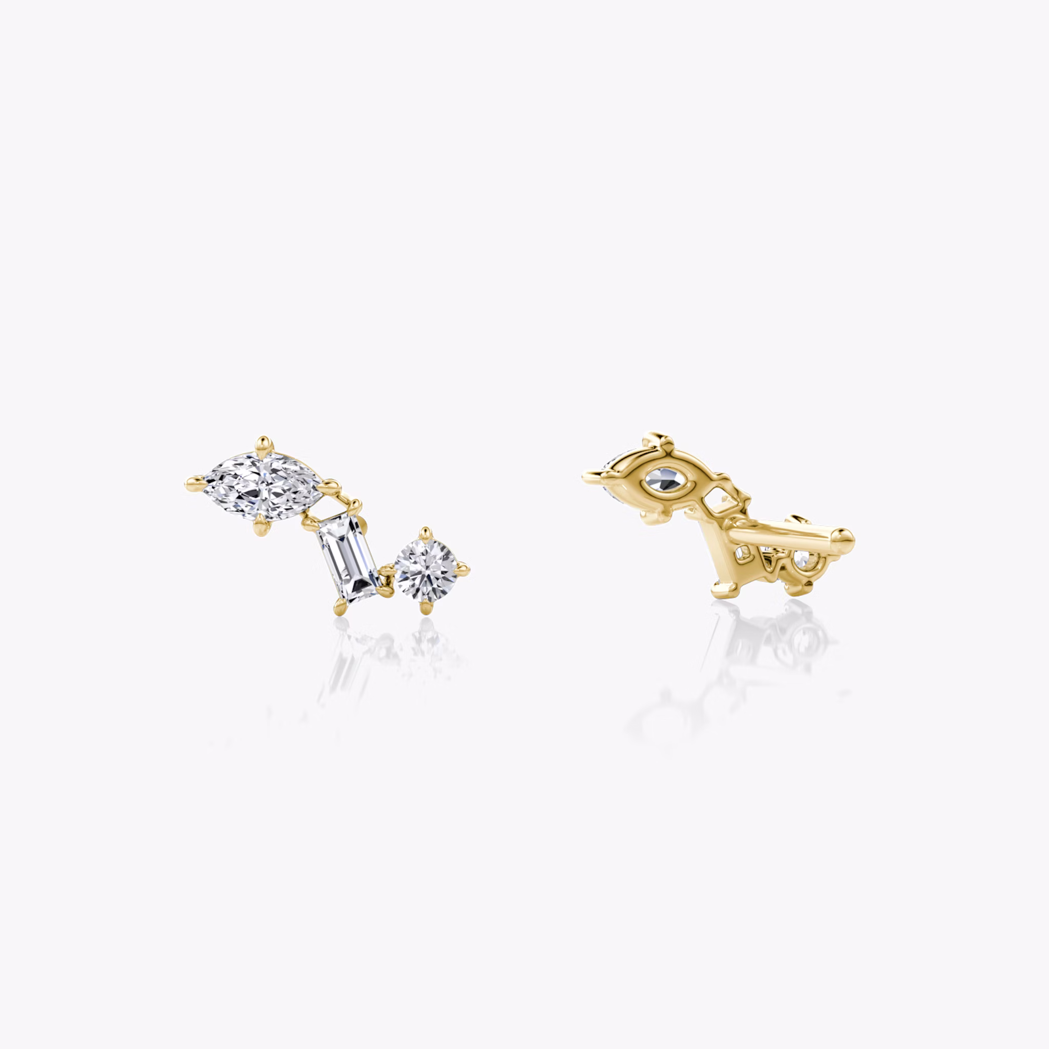 Orion Stud | Round Brilliant, Baguette and Marquise | 14k | Yellow Gold | side: left