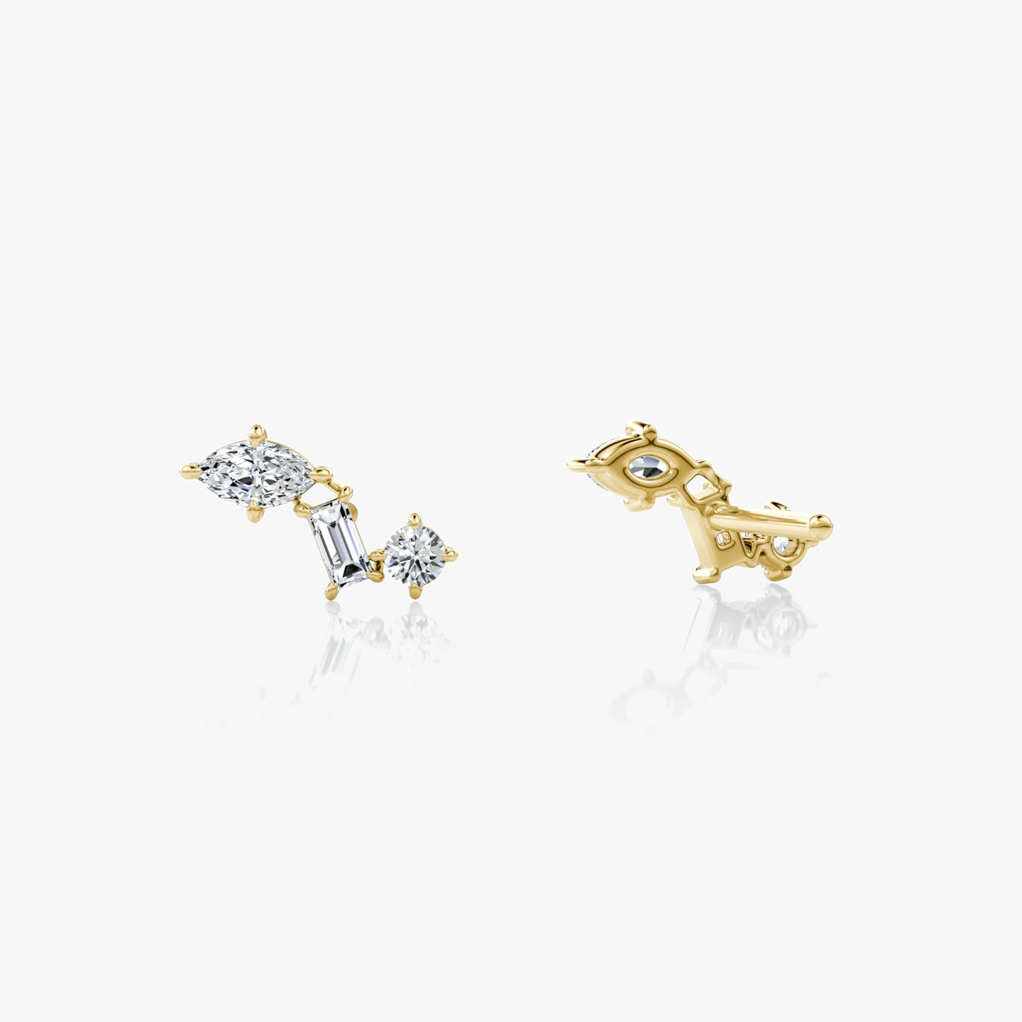 Orion Stud | Round Brilliant, Baguette and Marquise | 14k | Yellow Gold | side: left