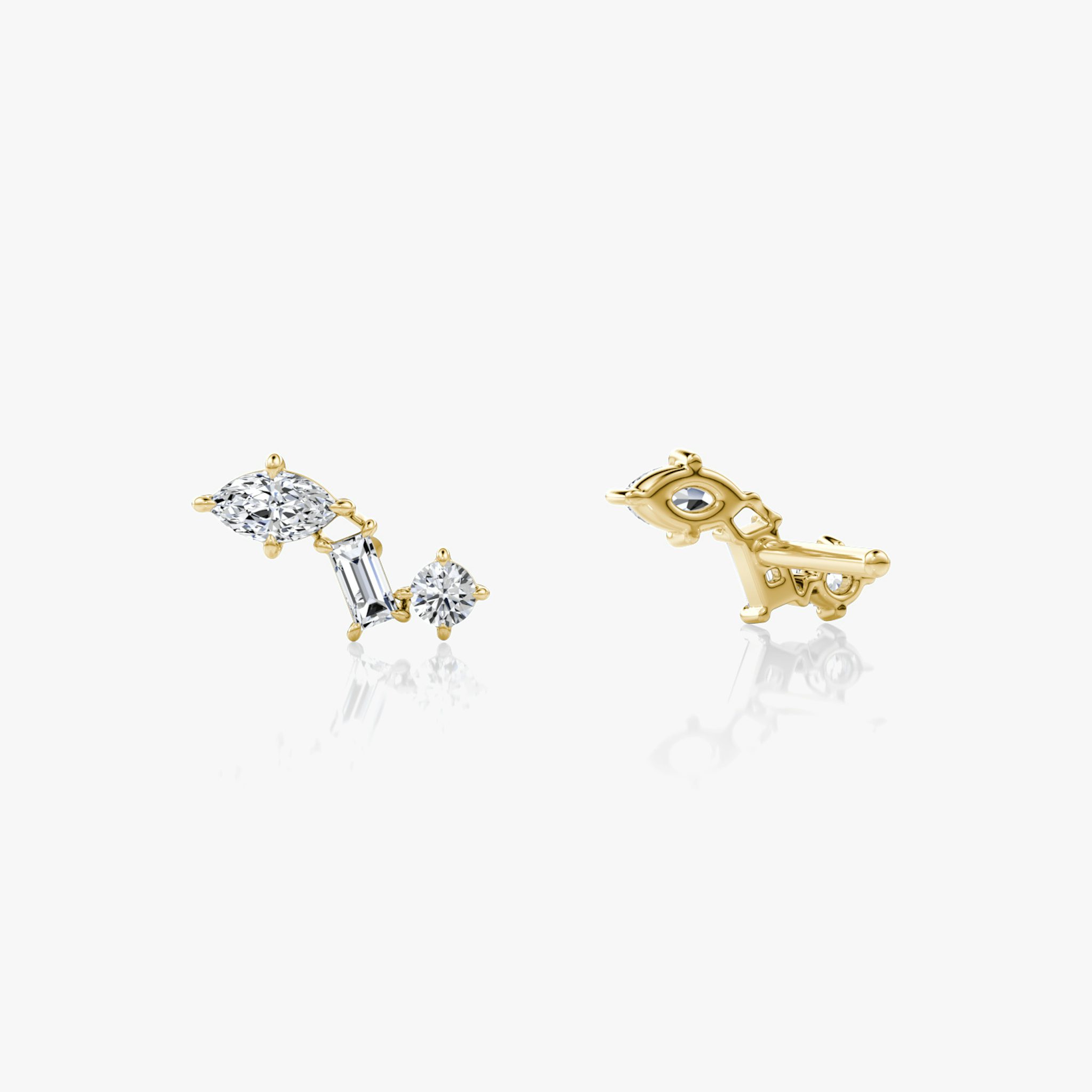 Orion Stud | Round Brilliant, Baguette and Marquise | 14k | Yellow Gold | side: left