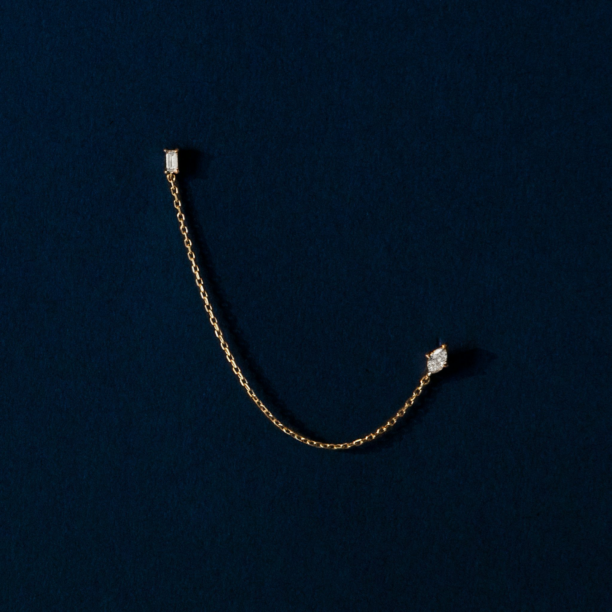 Shooting Star Draped Earring | Marquise and Baguette | 14k | Yellow Gold