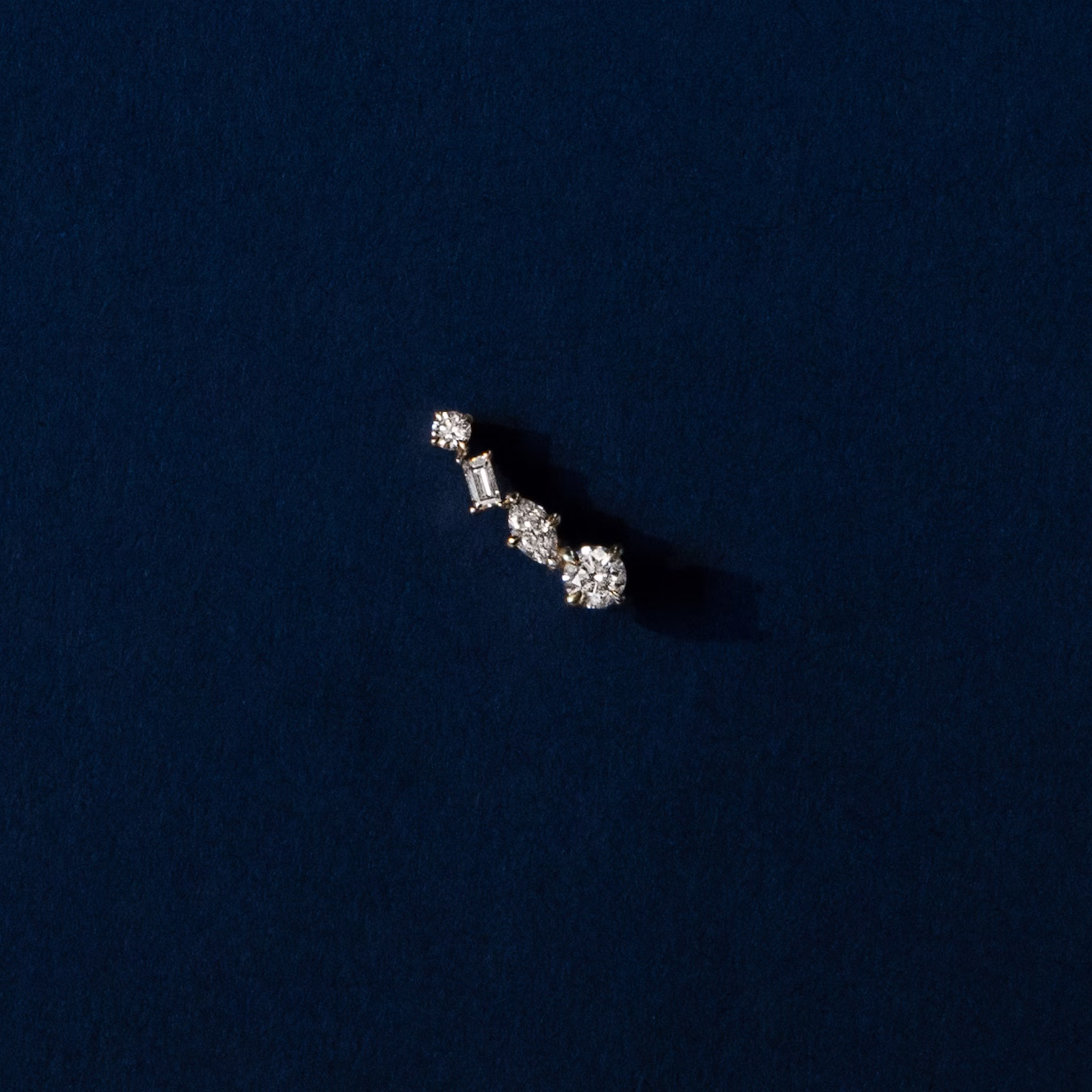 Shooting Star Ear Climber | Round Brilliant, Baguette and Marquise | 14k | Yellow Gold | side: left