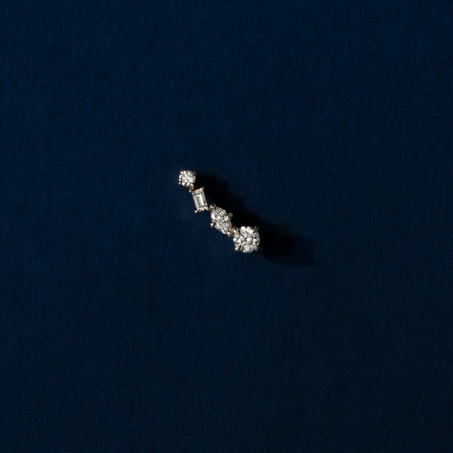 Shooting Star Ear Climber | Round Brilliant, Baguette and Marquise | 14k | Yellow Gold | side: left