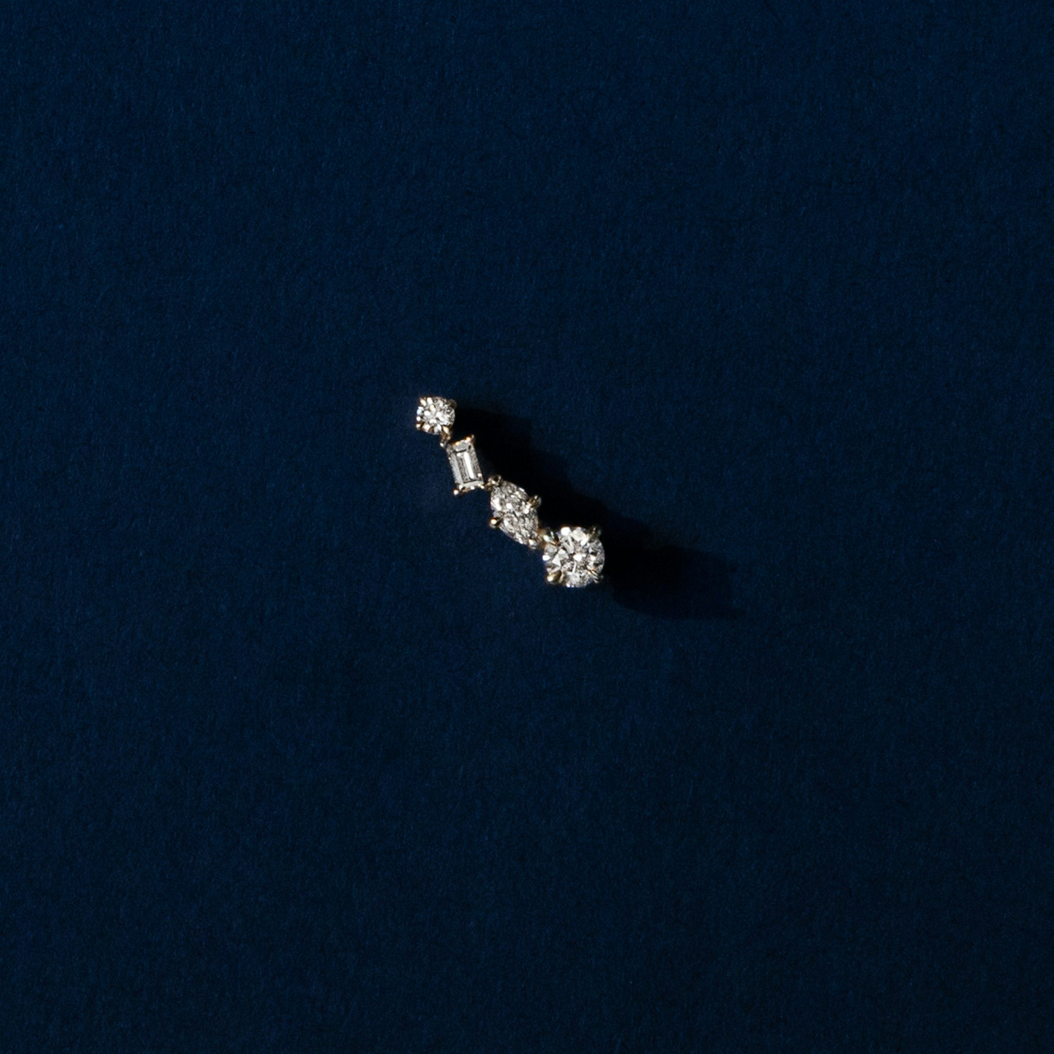 Shooting Star Ear Climber | Round Brilliant, Baguette and Marquise | 14k | Yellow Gold | side: left