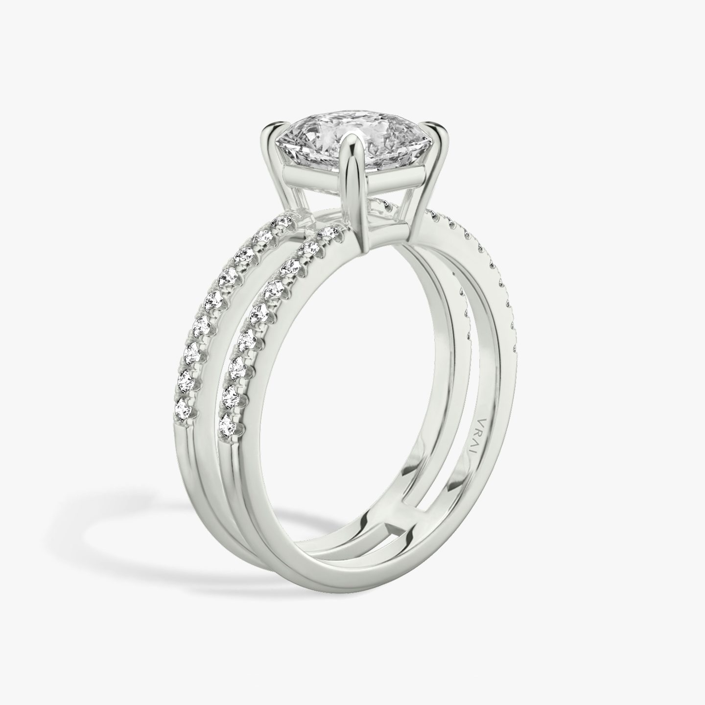 The Double Band | Asscher | 18k | White Gold | bandAccent: Pavé | bandStoneShape: Round Brilliant | diamondOrientation: vertical | caratWeight: other