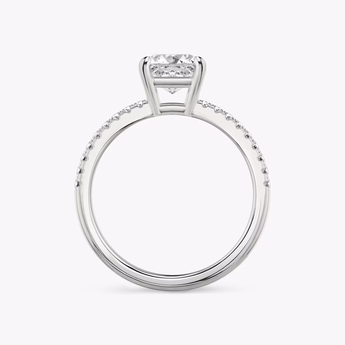 The Double Band | Asscher | 18k | White Gold | bandAccent: Pavé | bandStoneShape: Round Brilliant | diamondOrientation: vertical | caratWeight: other
