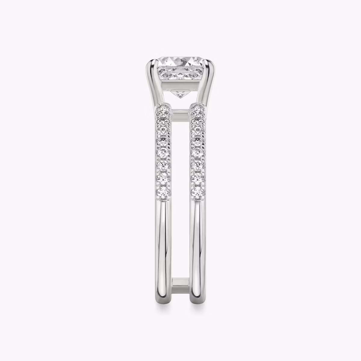 The Double Band | Asscher | 18k | White Gold | bandAccent: Pavé | bandStoneShape: Round Brilliant | diamondOrientation: vertical | caratWeight: other