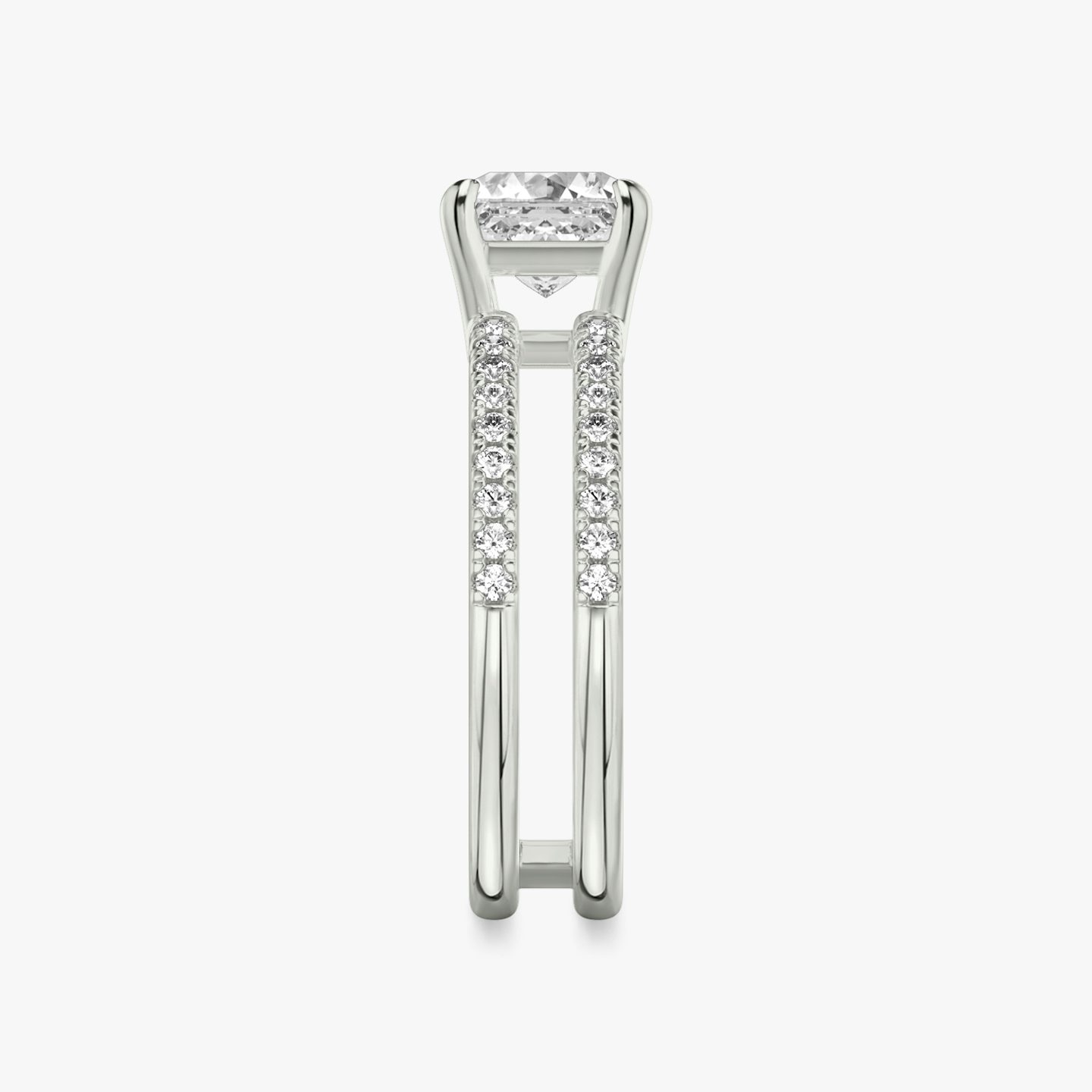 The Double Band | Asscher | 18k | White Gold | bandAccent: Pavé | bandStoneShape: Round Brilliant | diamondOrientation: vertical | caratWeight: other