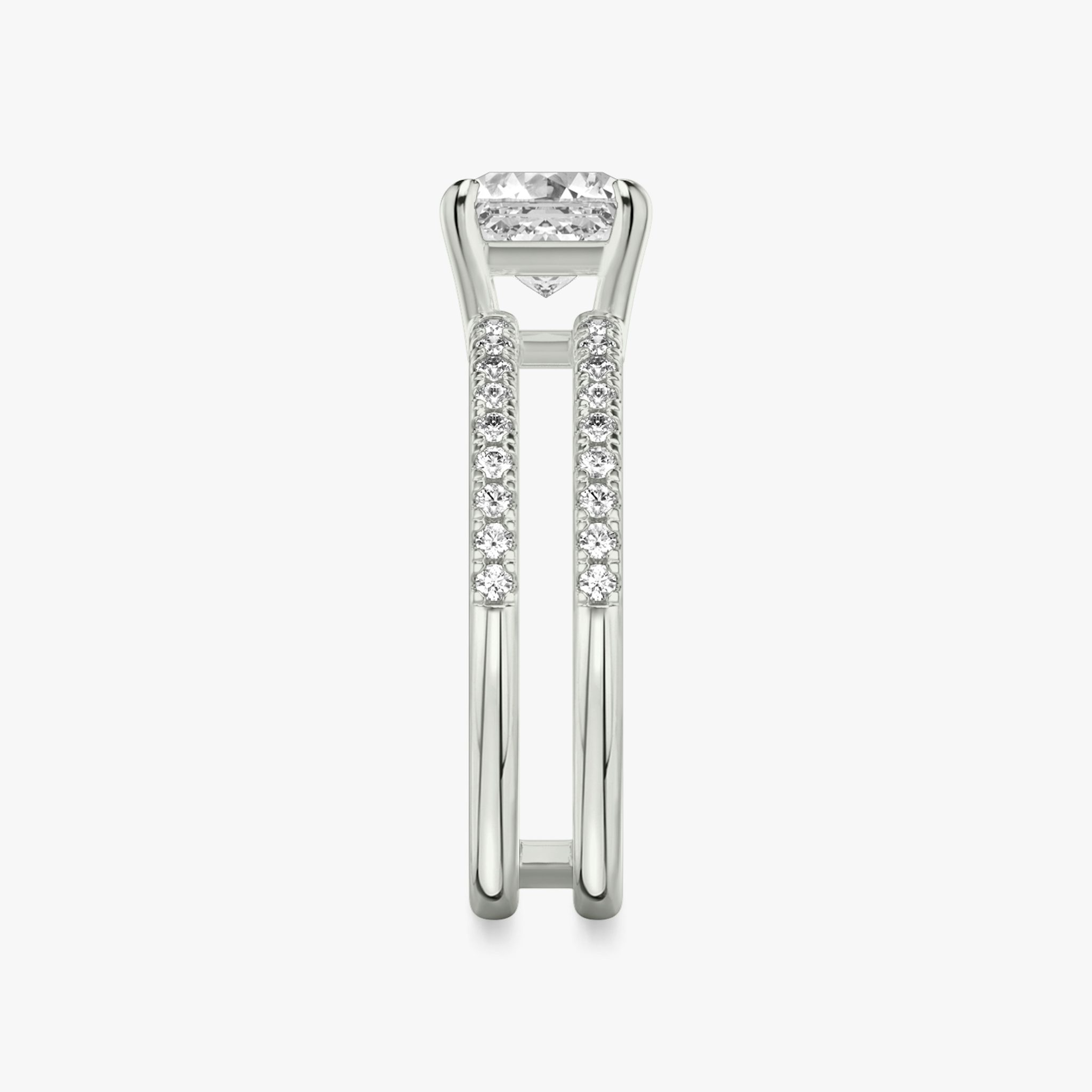 The Double Band | Asscher | Platinum | bandAccent: Pavé | bandStoneShape: Round Brilliant | diamondOrientation: vertical | caratWeight: other