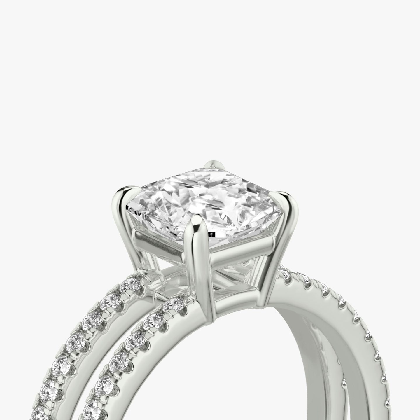 The Double Band | Asscher | 18k | White Gold | bandAccent: Pavé | bandStoneShape: Round Brilliant | diamondOrientation: vertical | caratWeight: other