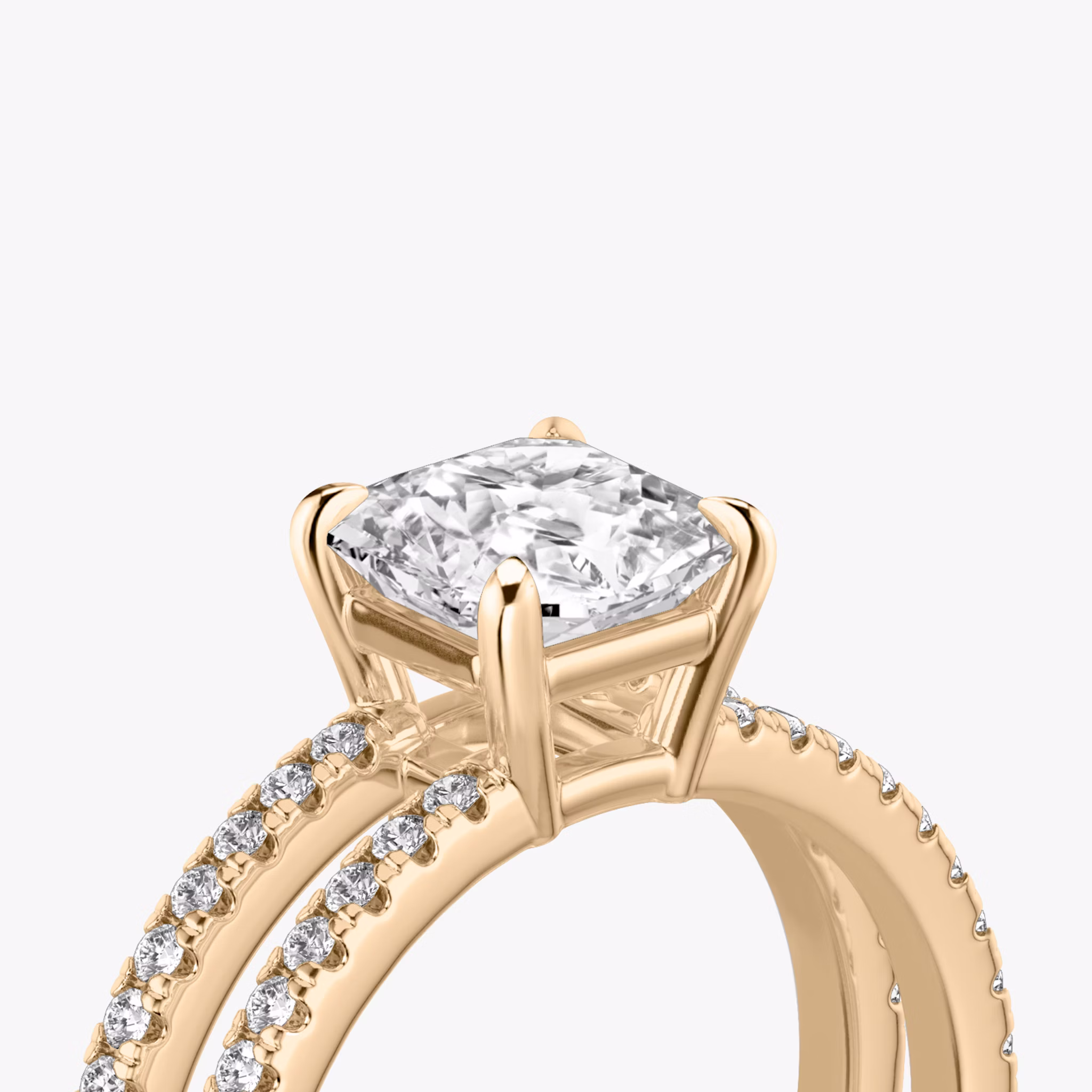 The Double Band | Asscher | 14k | Rose Gold | bandAccent: Pavé | bandStoneShape: Round Brilliant | diamondOrientation: vertical | caratWeight: other