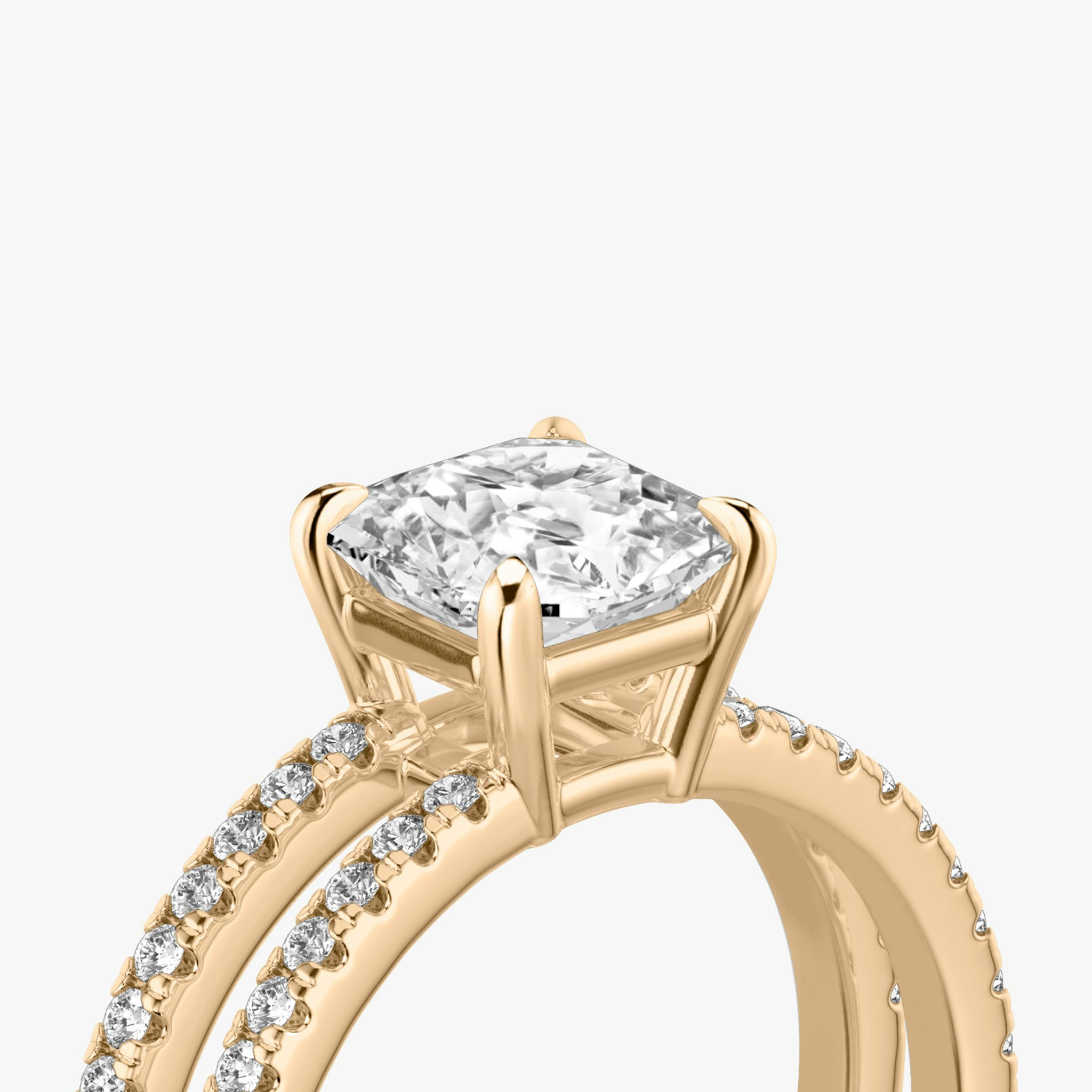 The Double Band | Asscher | 14k | Rose Gold | bandAccent: Pavé | bandStoneShape: Round Brilliant | diamondOrientation: vertical | caratWeight: other