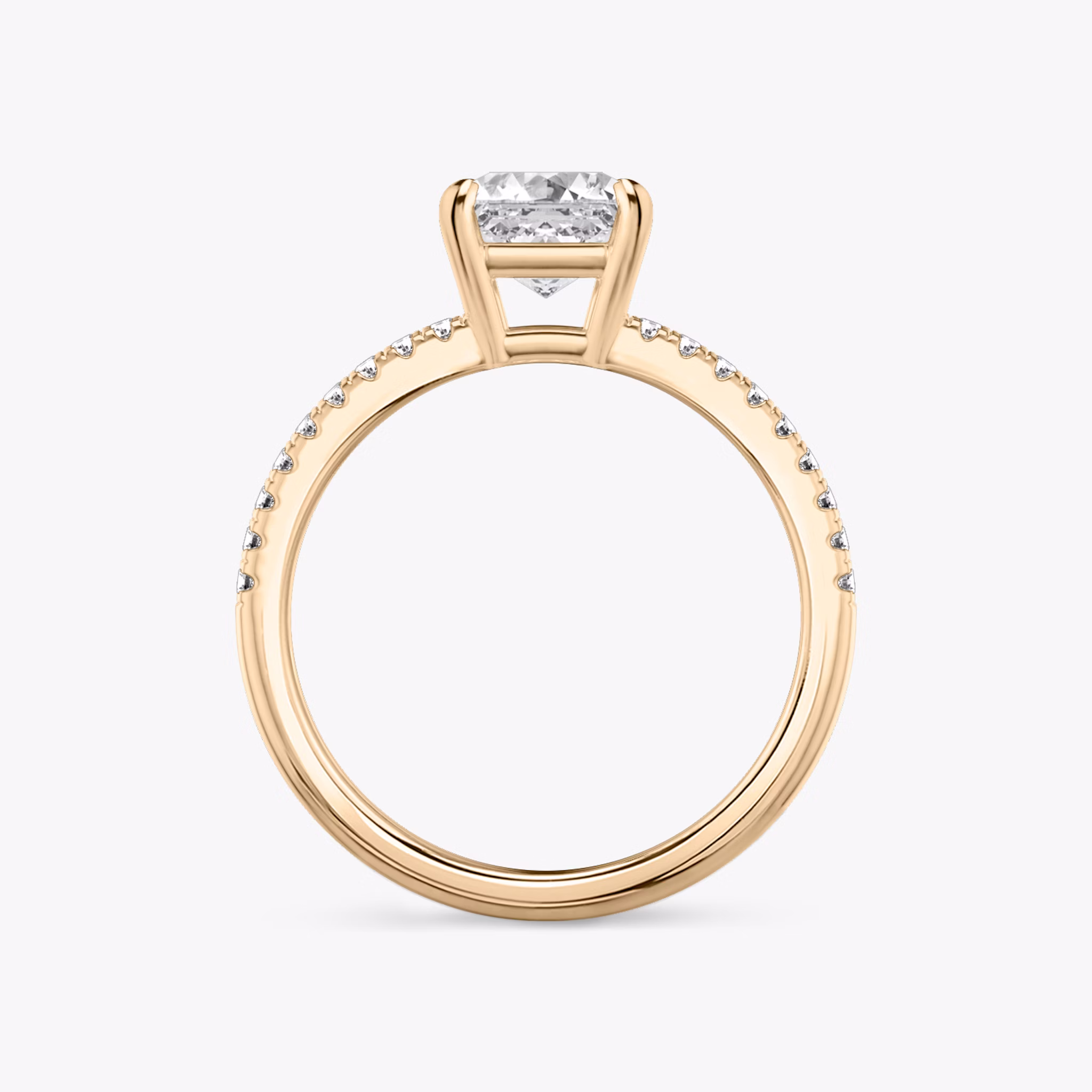 The Double Band | Asscher | 14k | Rose Gold | bandAccent: Pavé | bandStoneShape: Round Brilliant | diamondOrientation: vertical | caratWeight: other