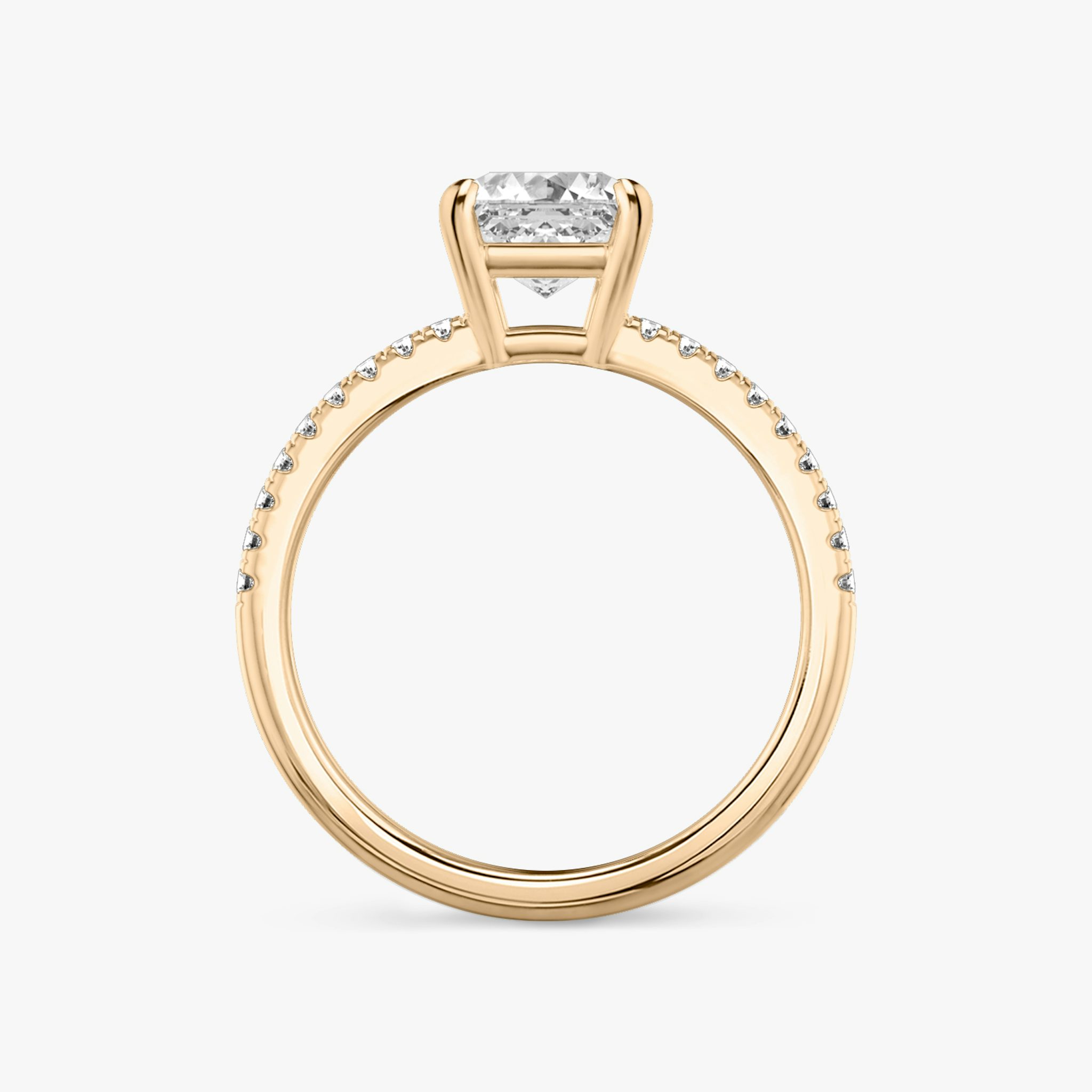 The Double Band | Asscher | 14k | Rose Gold | bandAccent: Pavé | bandStoneShape: Round Brilliant | diamondOrientation: vertical | caratWeight: other