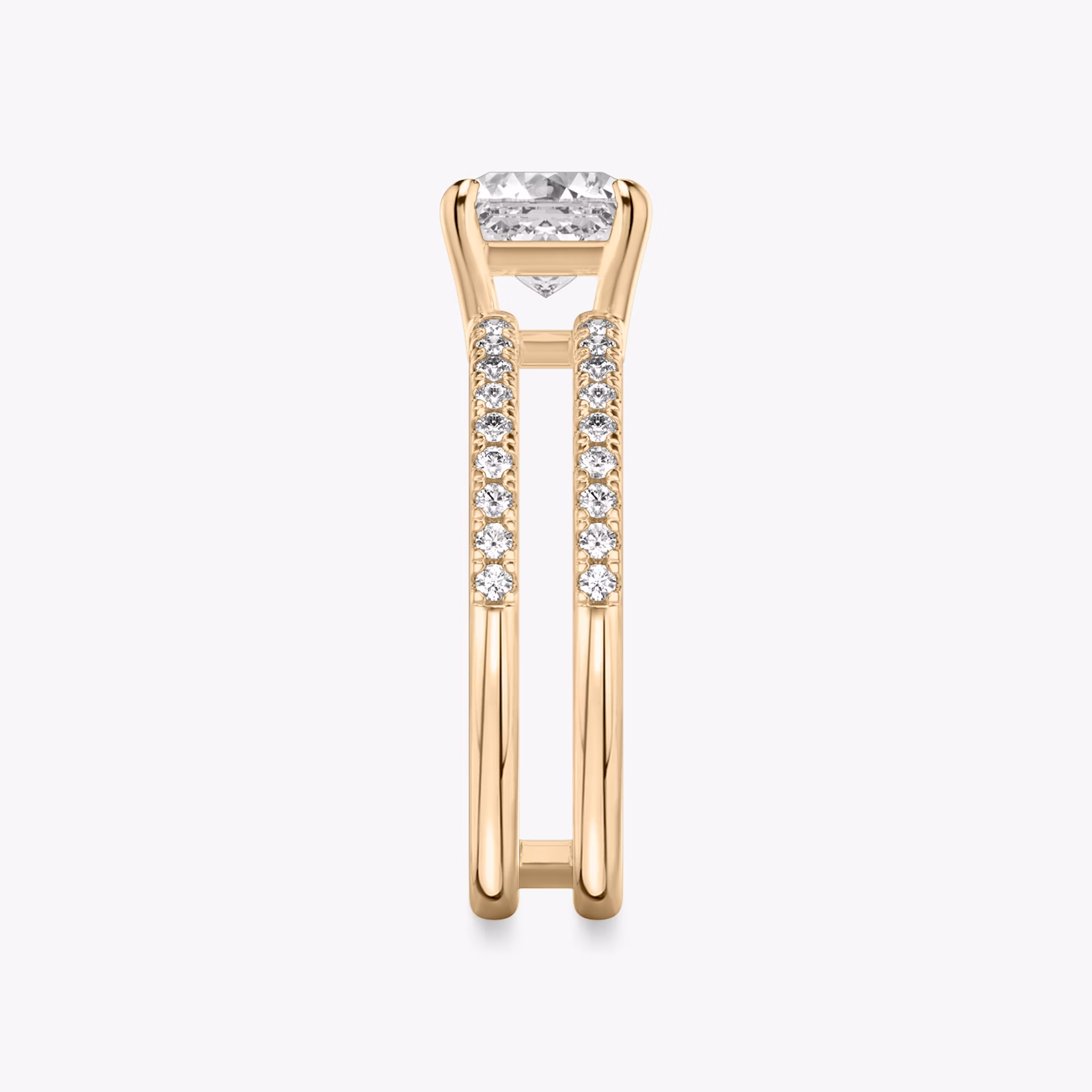 The Double Band | Asscher | 14k | Rose Gold | bandAccent: Pavé | bandStoneShape: Round Brilliant | diamondOrientation: vertical | caratWeight: other