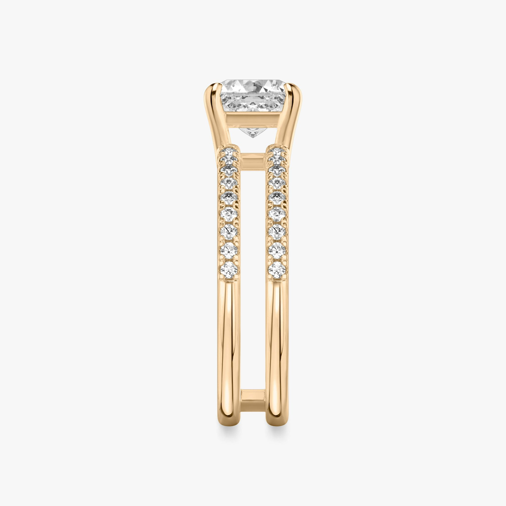 The Double Band | Asscher | 14k | Rose Gold | bandAccent: Pavé | bandStoneShape: Round Brilliant | diamondOrientation: vertical | caratWeight: other