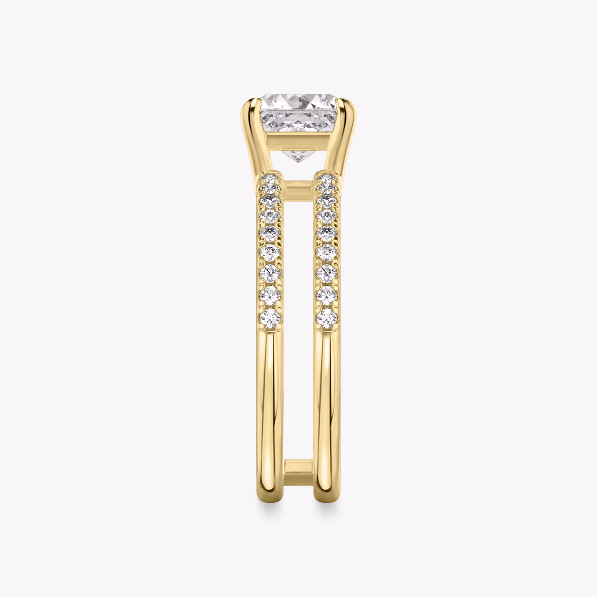The Double Band | Asscher | 18k | Yellow Gold | bandAccent: Pavé | bandStoneShape: Round Brilliant | diamondOrientation: vertical | caratWeight: other