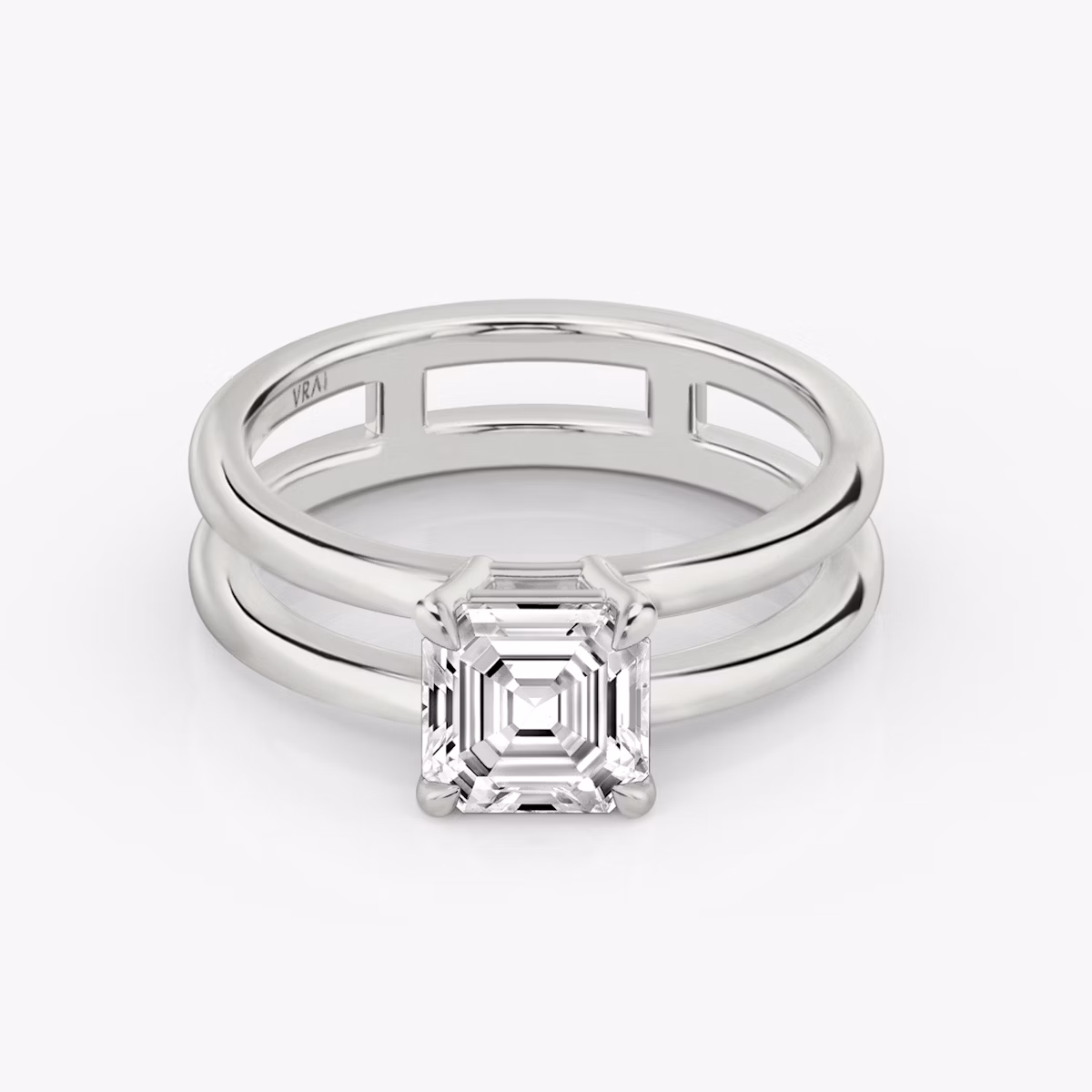 The Double Band | Asscher | 18k | White Gold | bandAccent: Plain | diamondOrientation: vertical | caratWeight: other