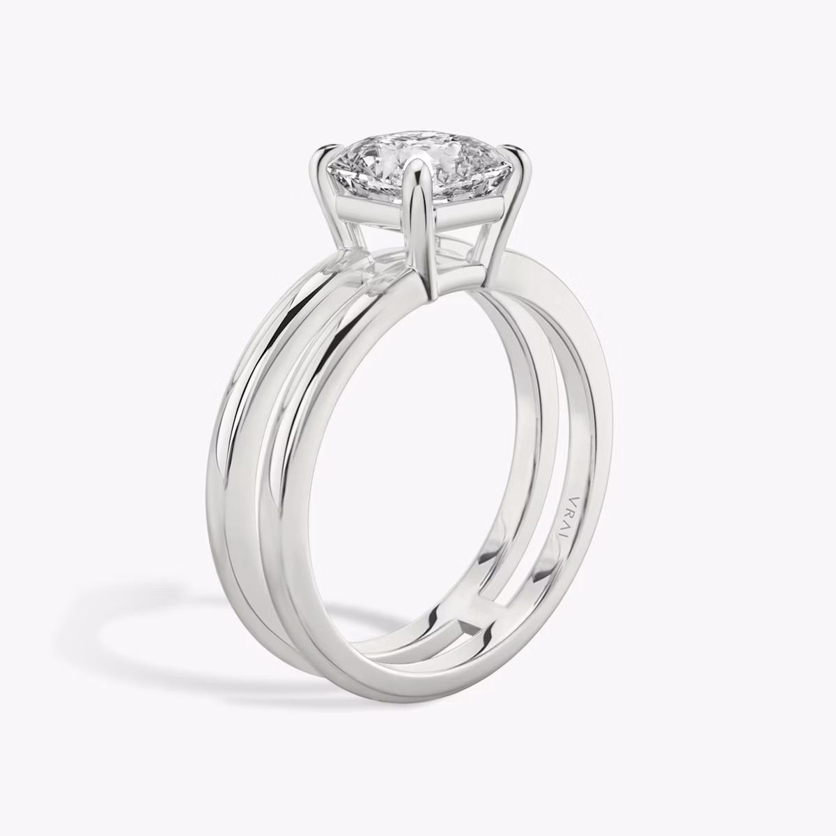 The Double Band | Asscher | 18k | White Gold | bandAccent: Plain | diamondOrientation: vertical | caratWeight: other
