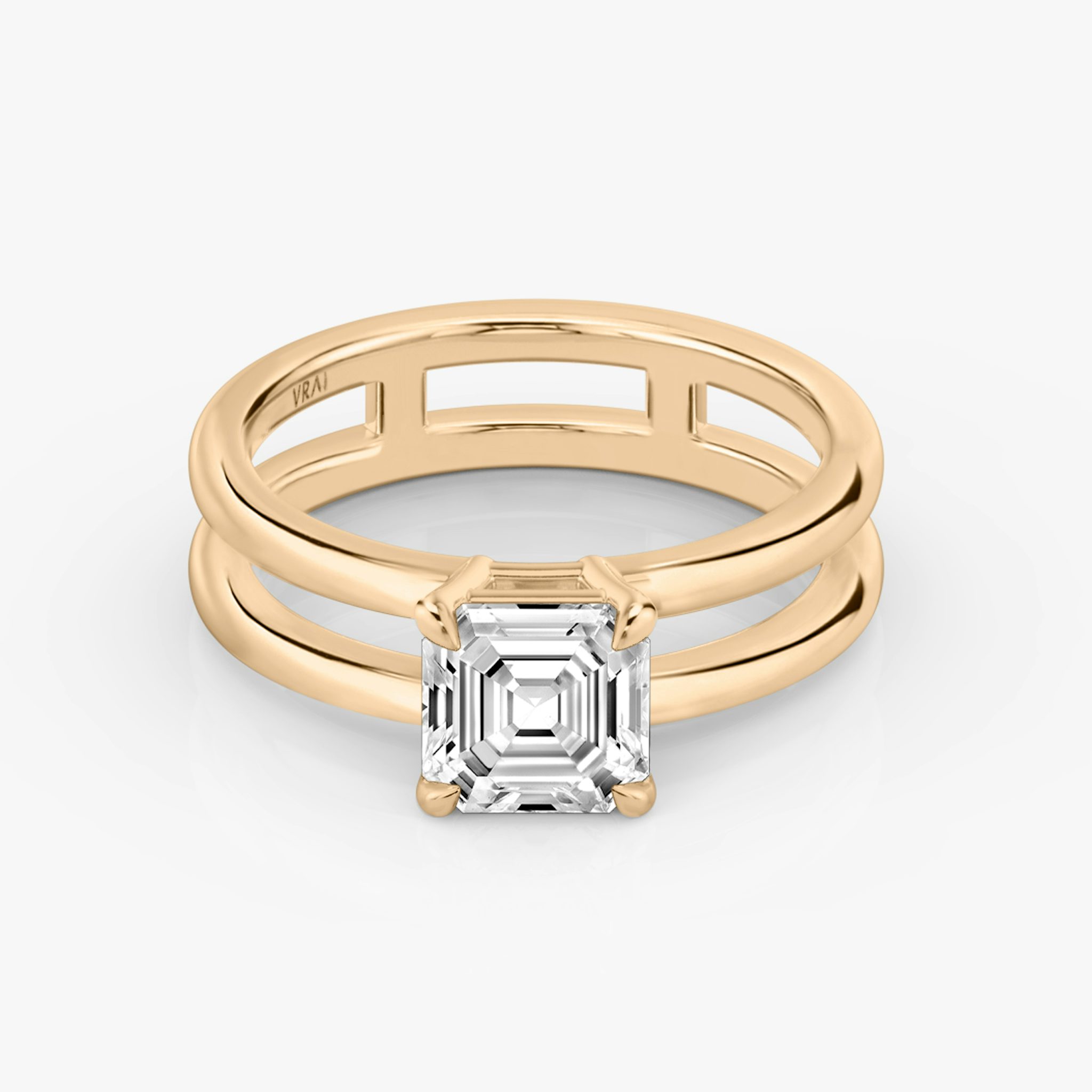 The Double Band | Asscher | 14k | Rose Gold | bandAccent: Plain | diamondOrientation: vertical | caratWeight: other