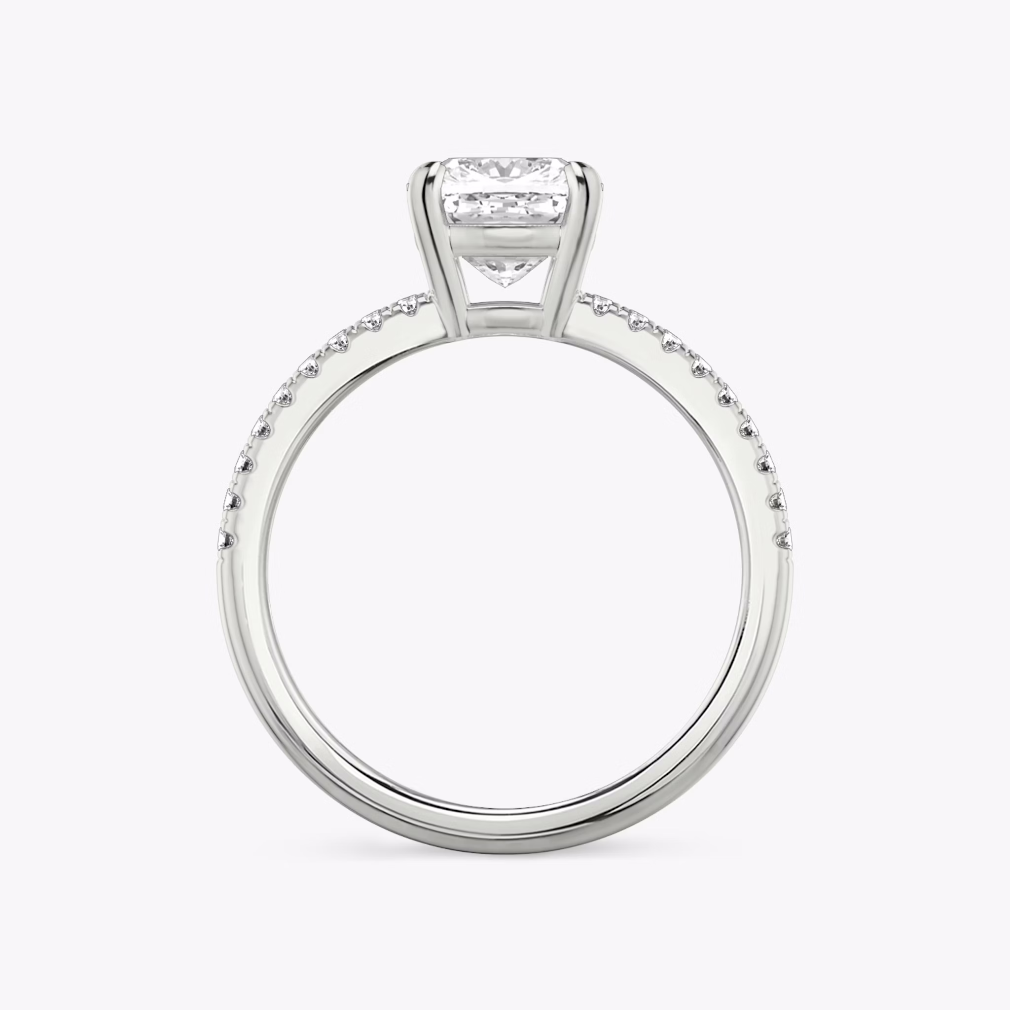 The Double Band | Cushion | Platinum | bandAccent: Pavé | bandStoneShape: Round Brilliant | diamondOrientation: vertical | caratWeight: other