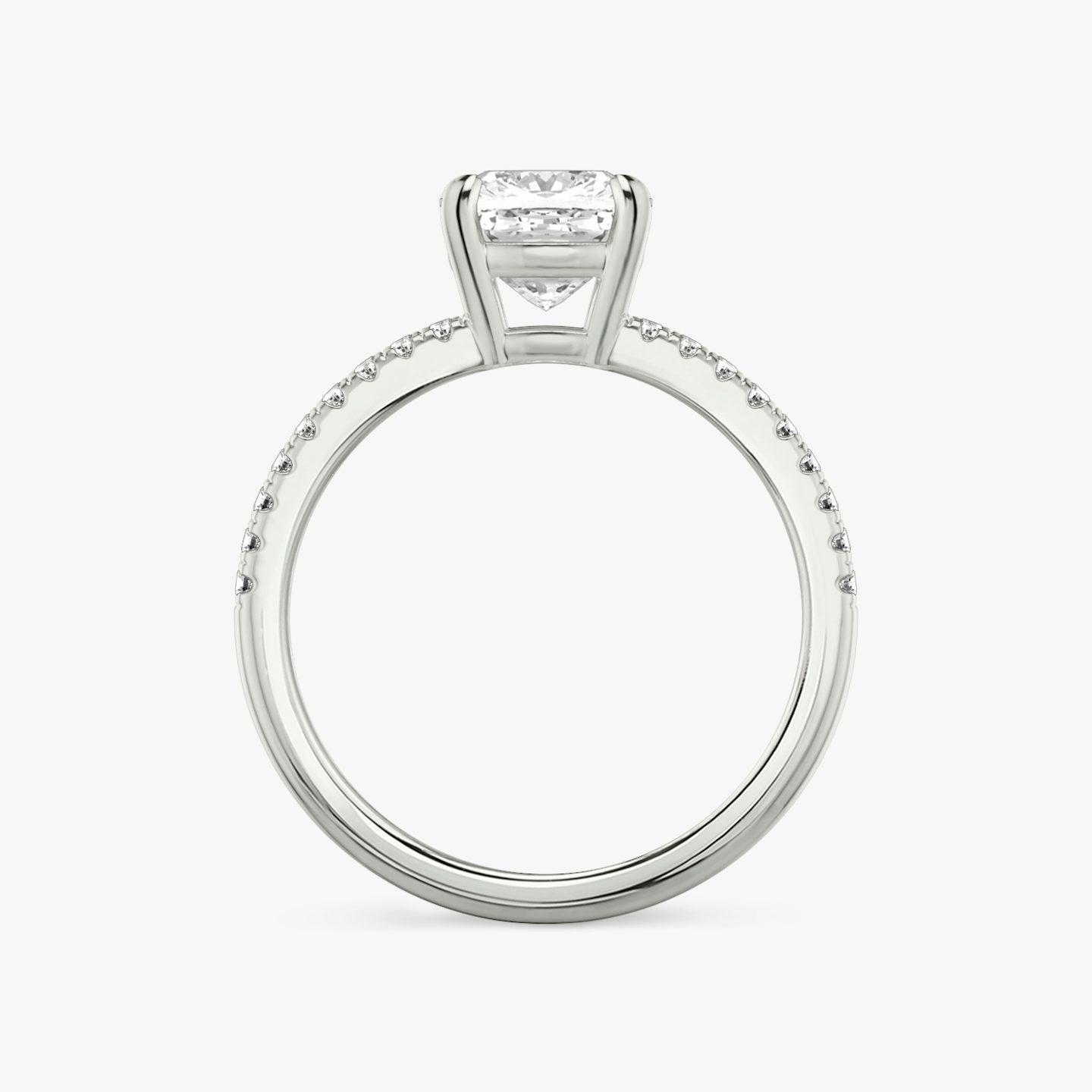 The Double Band | Cushion | Platinum | bandAccent: Pavé | bandStoneShape: Round Brilliant | diamondOrientation: vertical | caratWeight: other