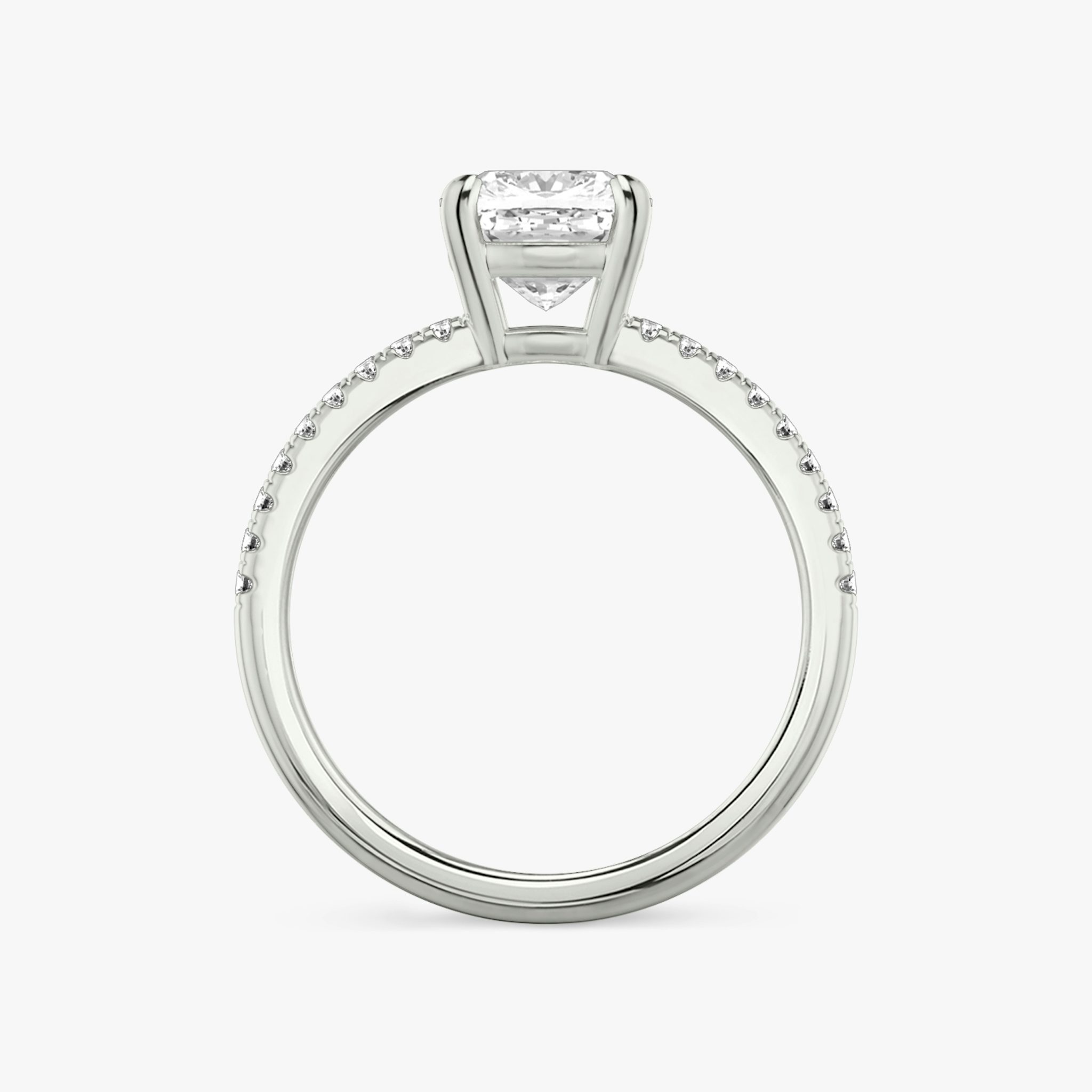 The Double Band | Cushion | Platinum | bandAccent: Pavé | bandStoneShape: Round Brilliant | diamondOrientation: vertical | caratWeight: other