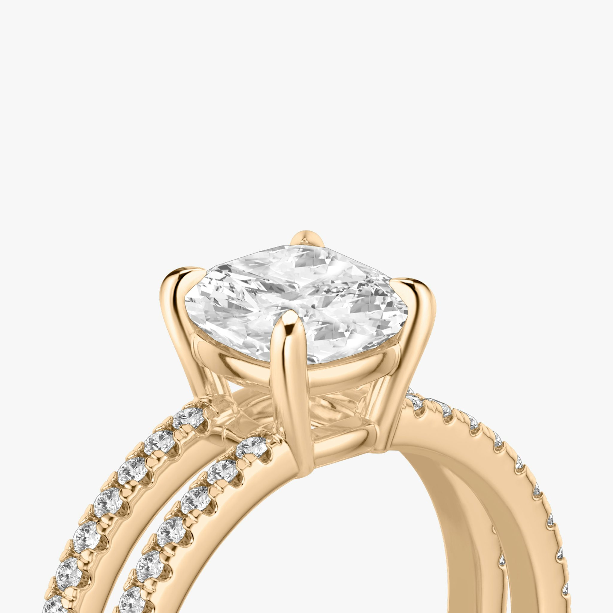 The Double Band | Cushion | 14k | Rose Gold | bandAccent: Pavé | bandStoneShape: Round Brilliant | diamondOrientation: vertical | caratWeight: other
