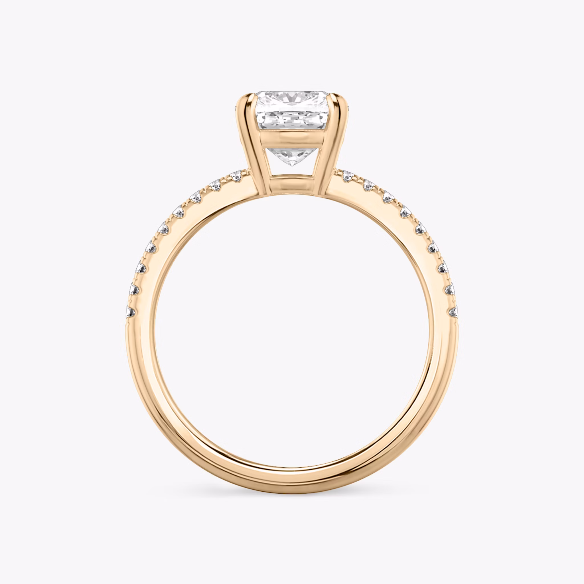 The Double Band | Cushion | 14k | Rose Gold | bandAccent: Pavé | bandStoneShape: Round Brilliant | diamondOrientation: vertical | caratWeight: other