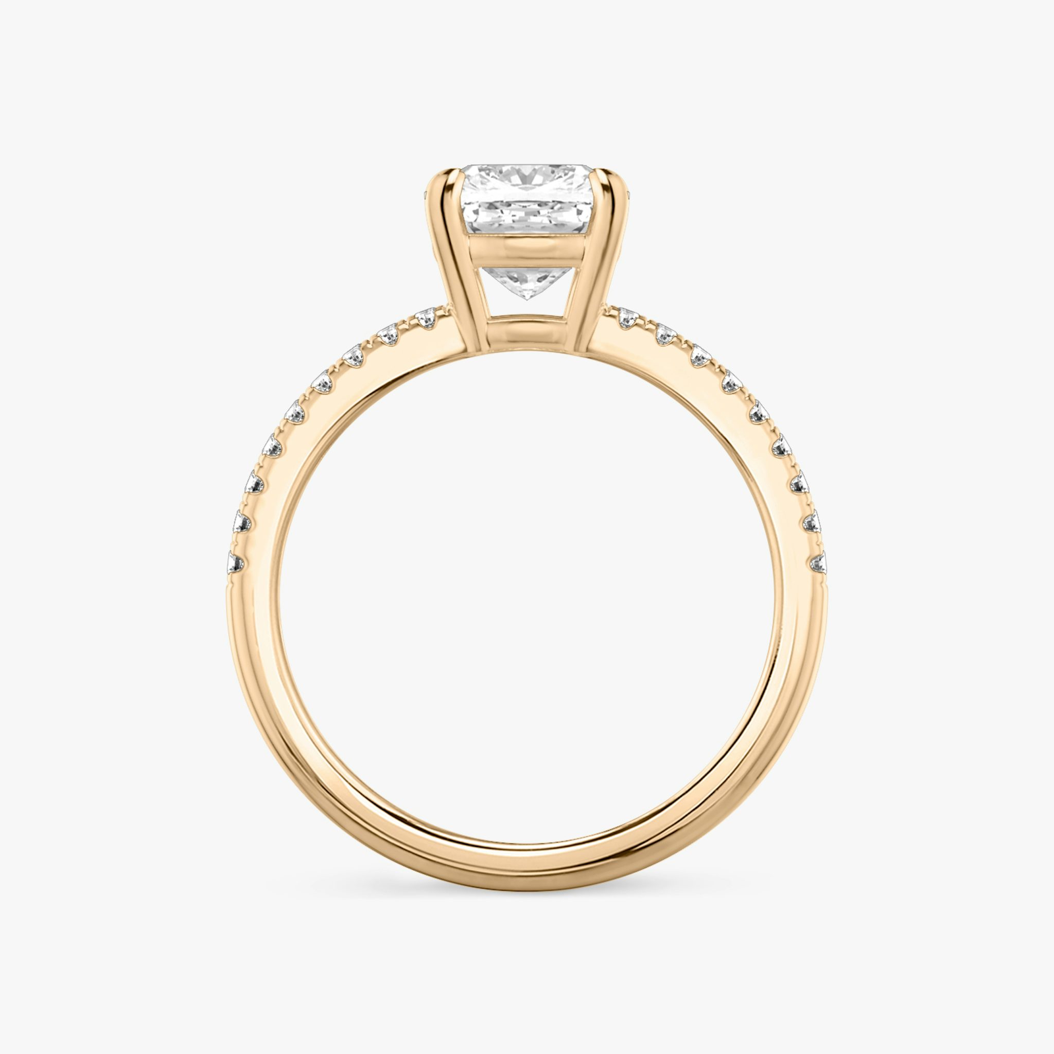 The Double Band | Cushion | 14k | Rose Gold | bandAccent: Pavé | bandStoneShape: Round Brilliant | diamondOrientation: vertical | caratWeight: other