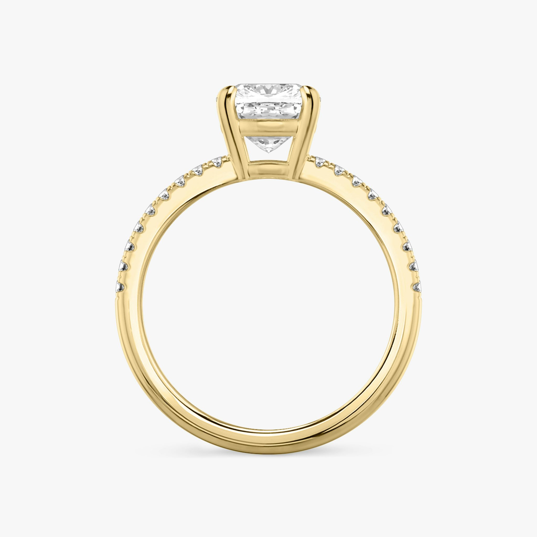 The Double Band | Cushion | 18k | Yellow Gold | bandAccent: Pavé | bandStoneShape: Round Brilliant | diamondOrientation: vertical | caratWeight: other