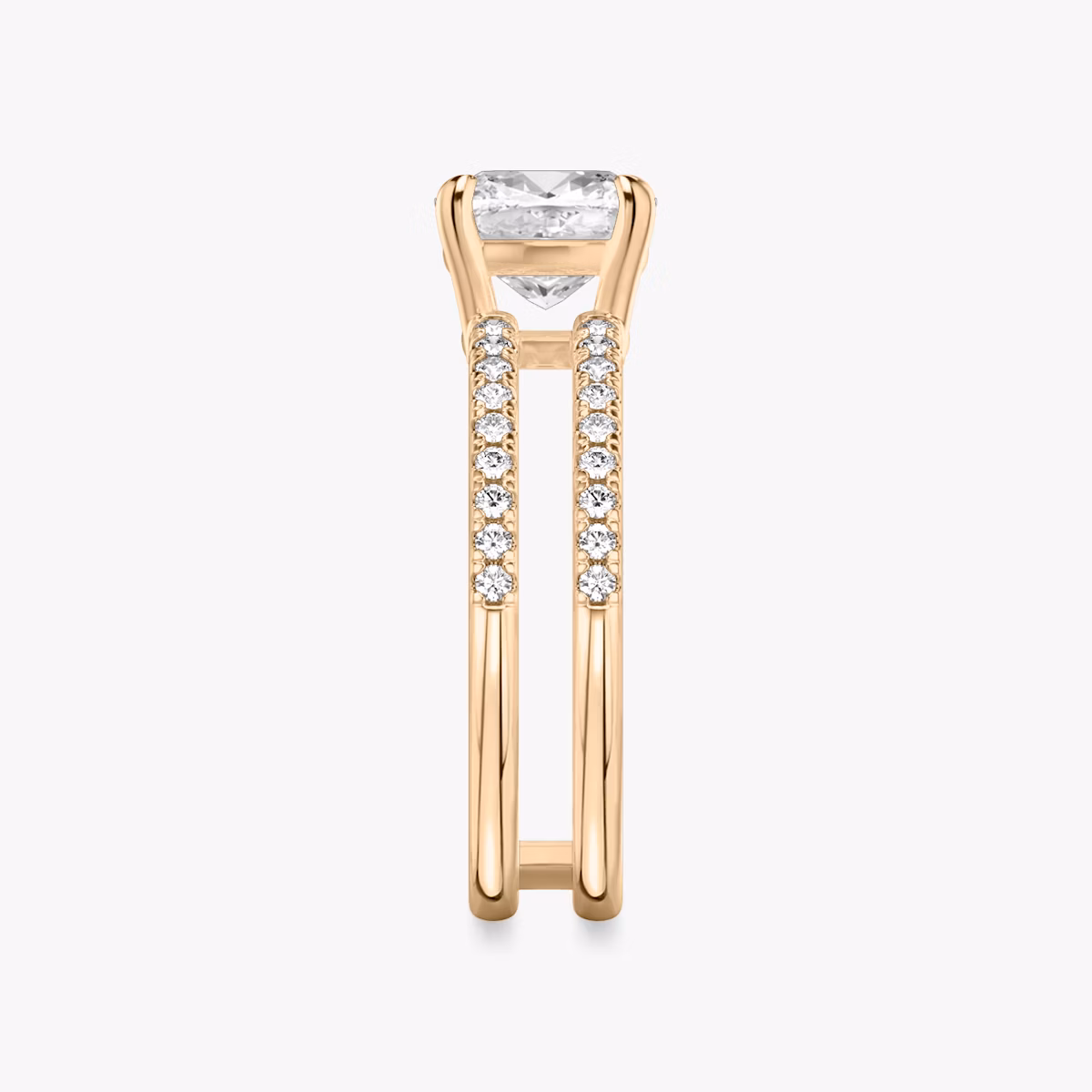 The Double Band | Cushion | 14k | Rose Gold | bandAccent: Pavé | bandStoneShape: Round Brilliant | diamondOrientation: vertical | caratWeight: other